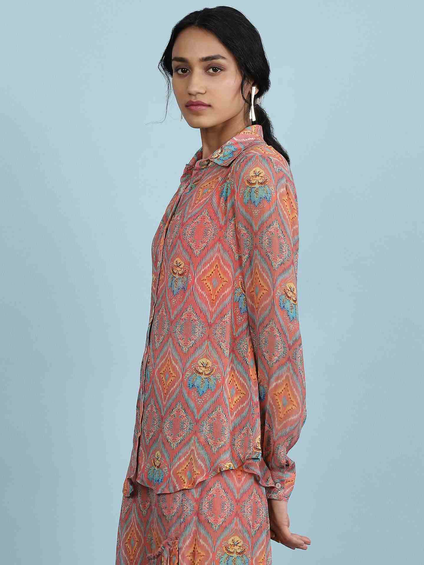 Rust Jamdani Ikat Shirt
