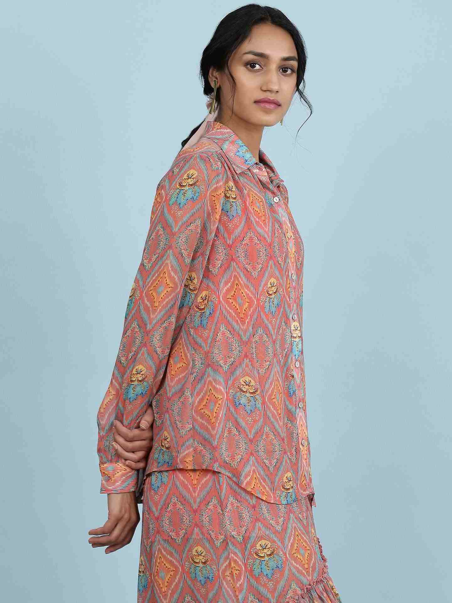 Rust Jamdani Ikat Shirt