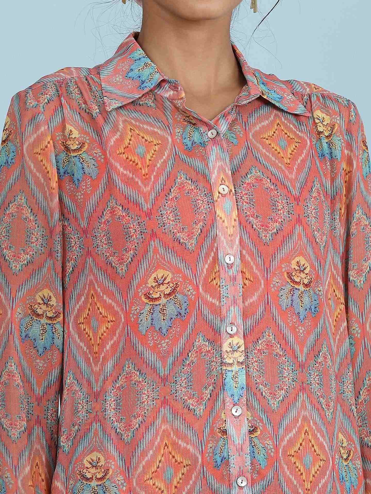 Rust Jamdani Ikat Shirt
