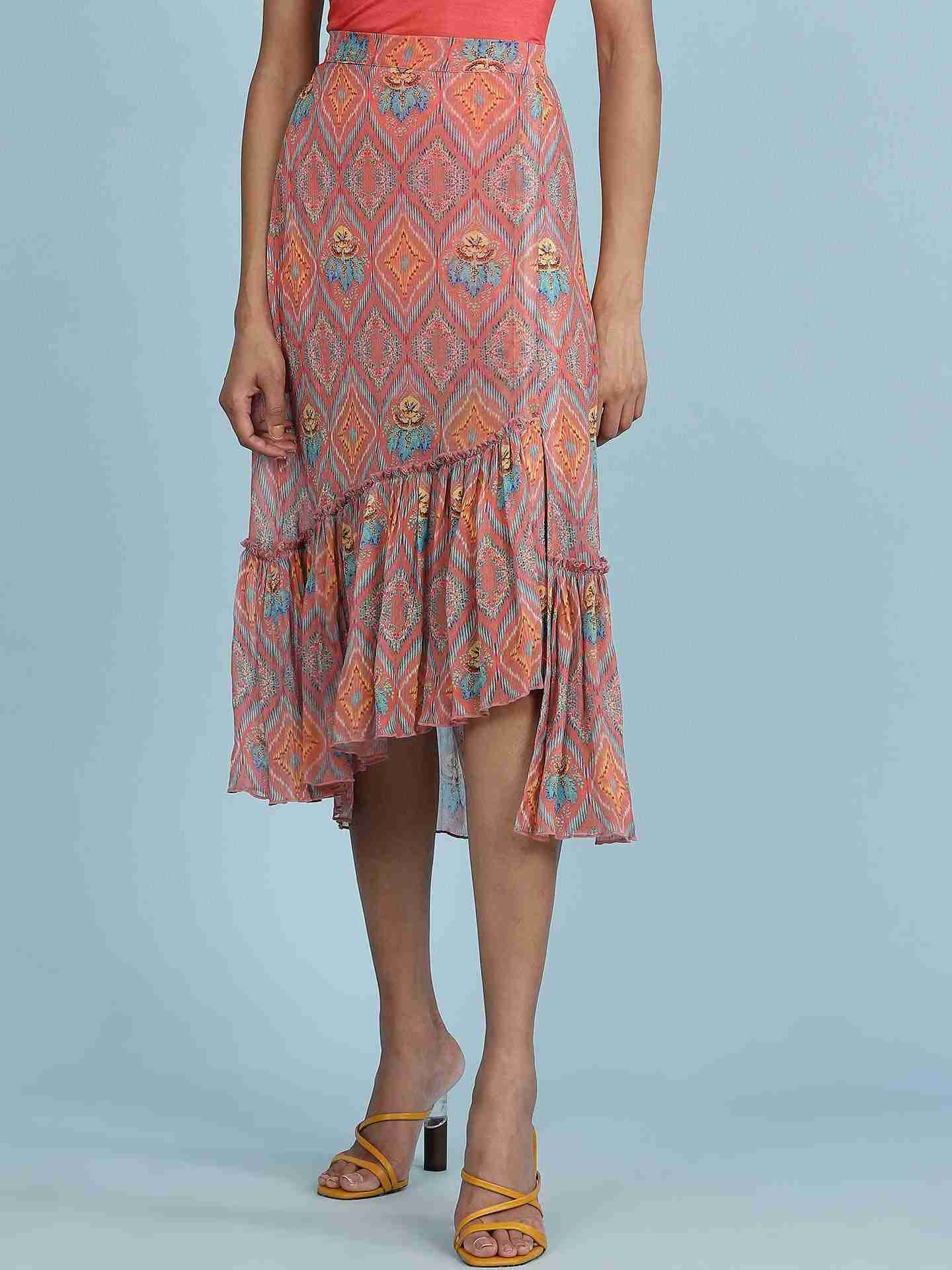 Rust Jamdani Ikat Skirt