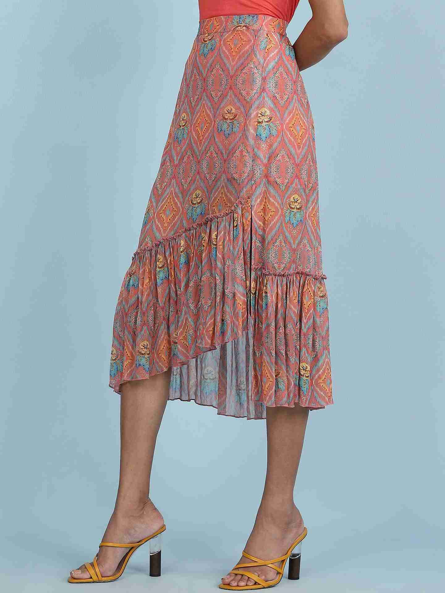 Rust Jamdani Ikat Skirt