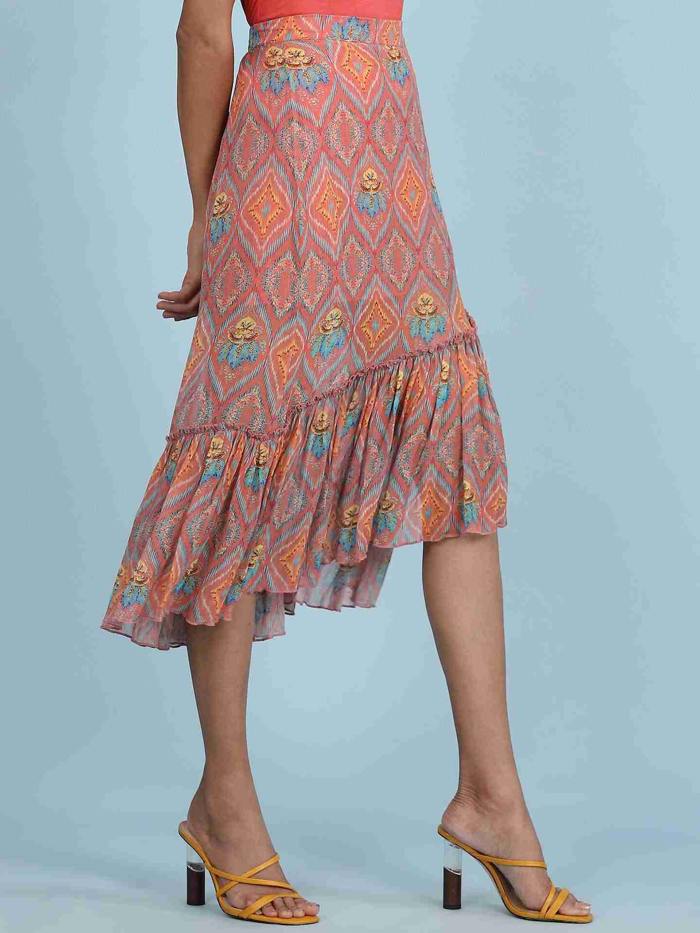Rust Jamdani Ikat Skirt
