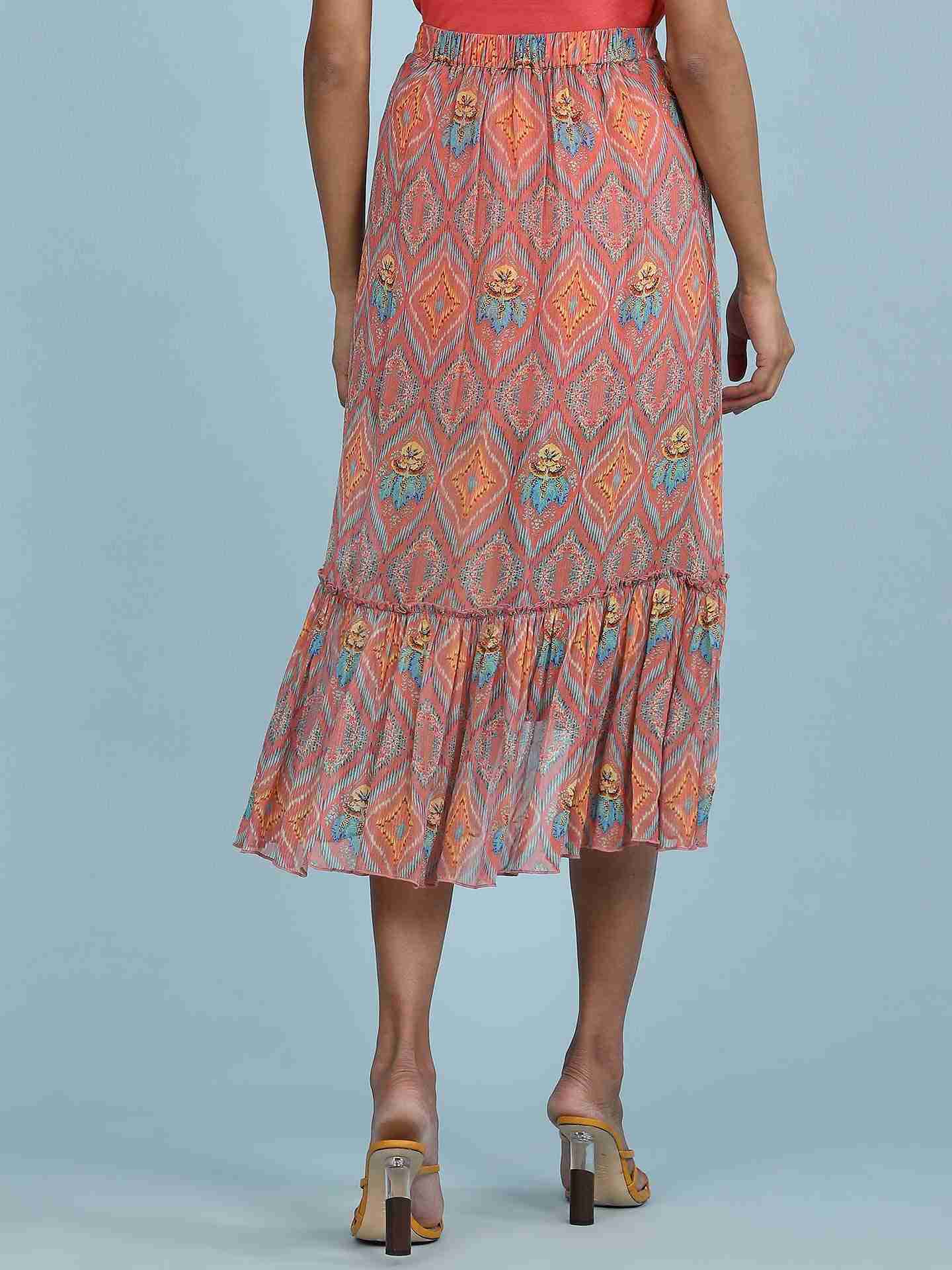 Rust Jamdani Ikat Skirt