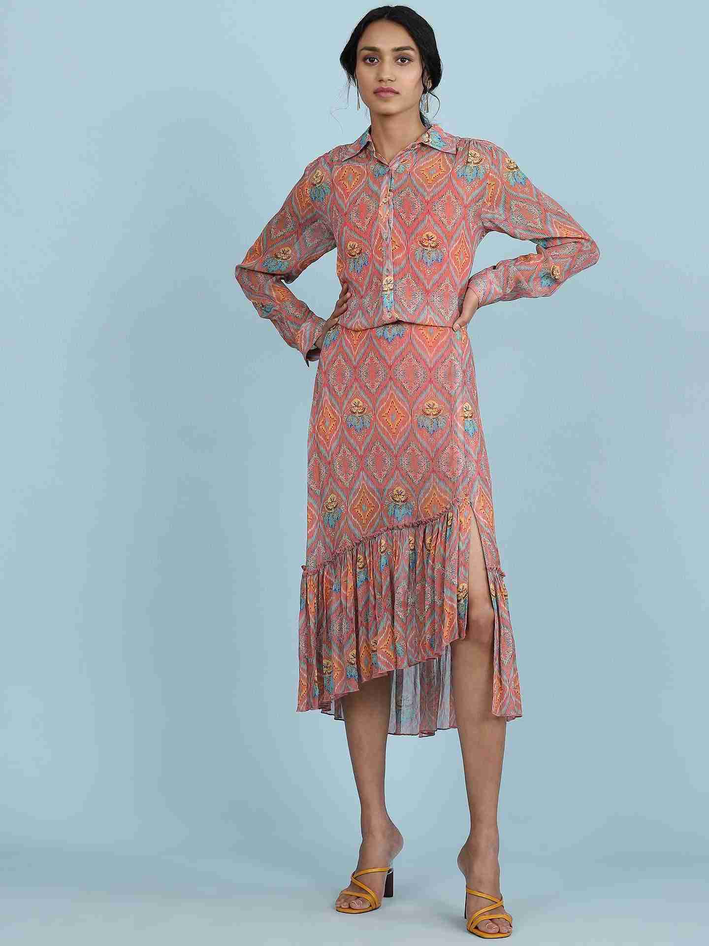 Rust Jamdani Ikat Skirt