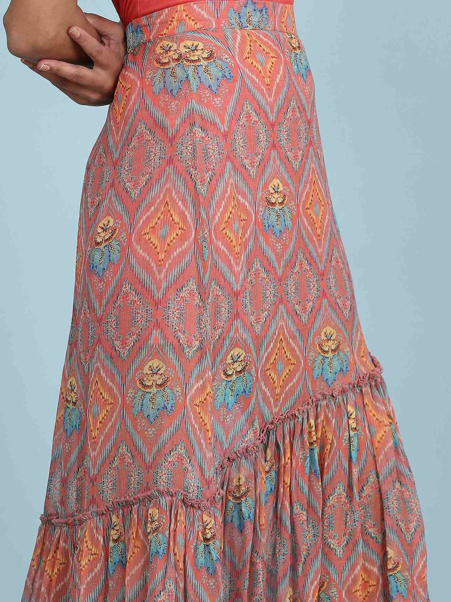 Rust Jamdani Ikat Skirt