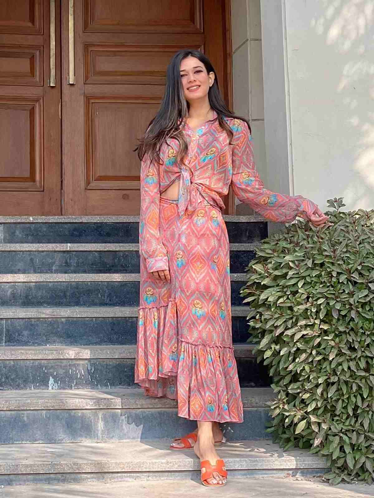 Rust Jamdani Ikat Skirt