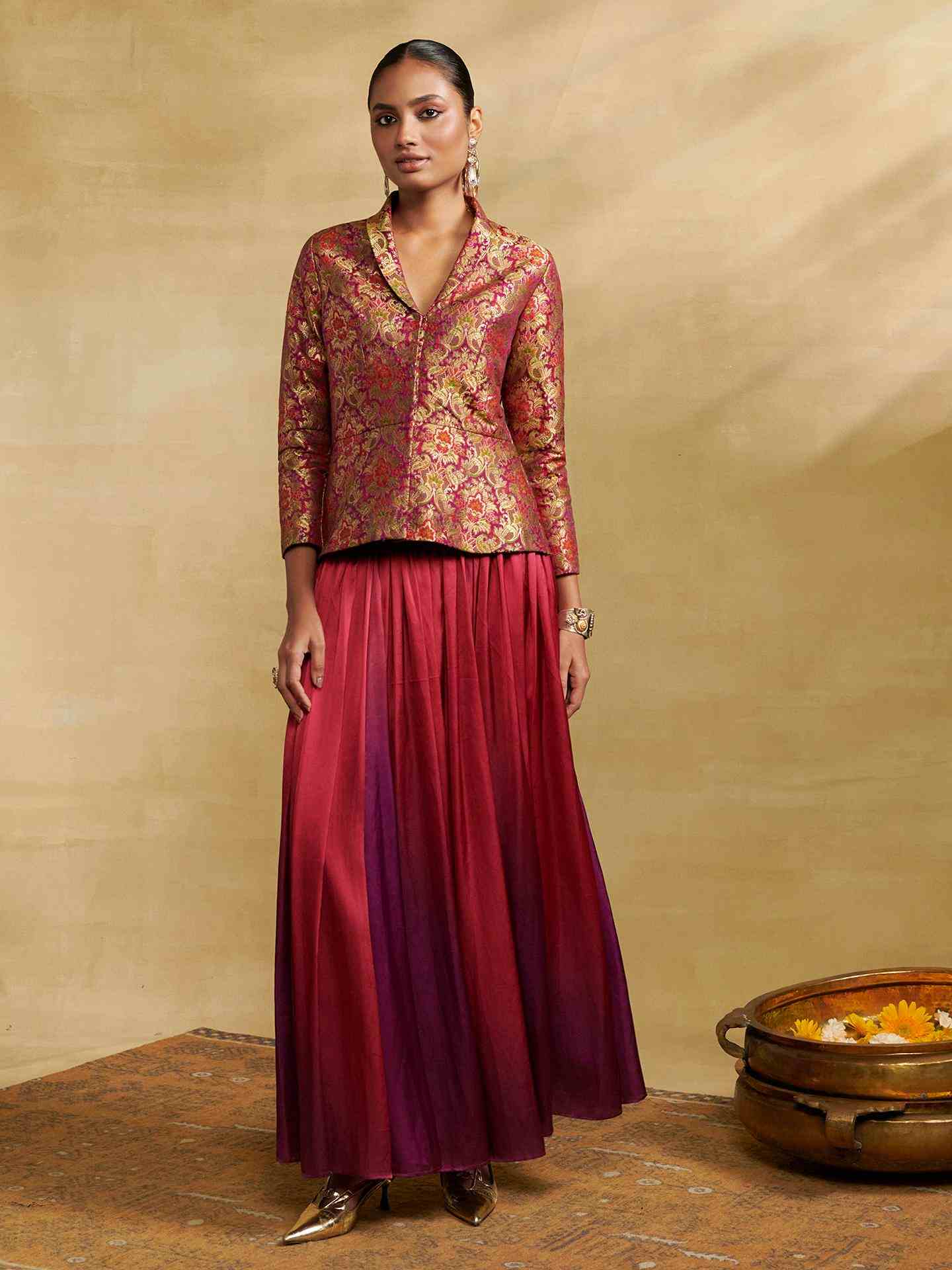 Purple Anisa Festive Brocade Skirt Set