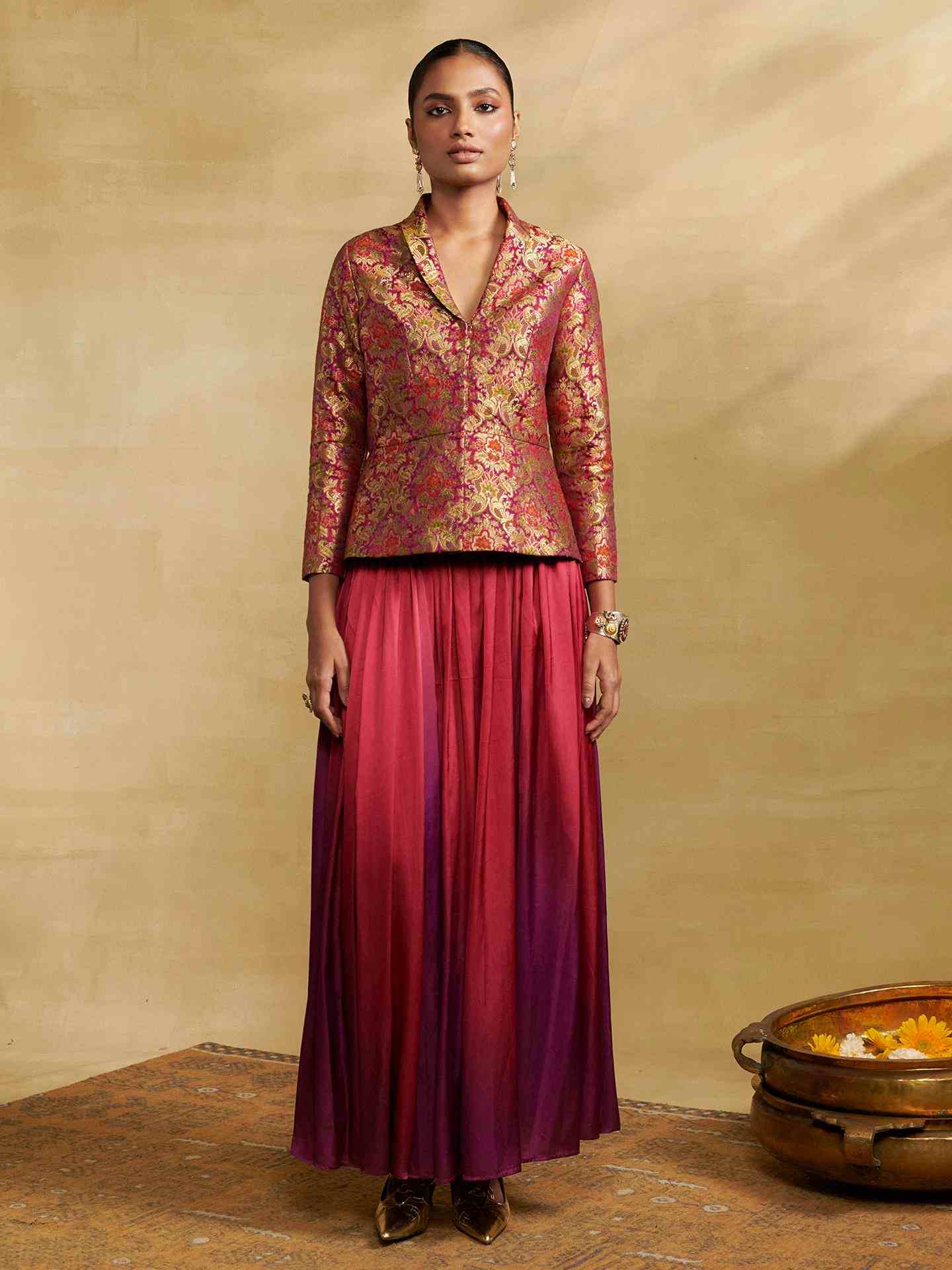 Purple Anisa Festive Brocade Skirt Set
