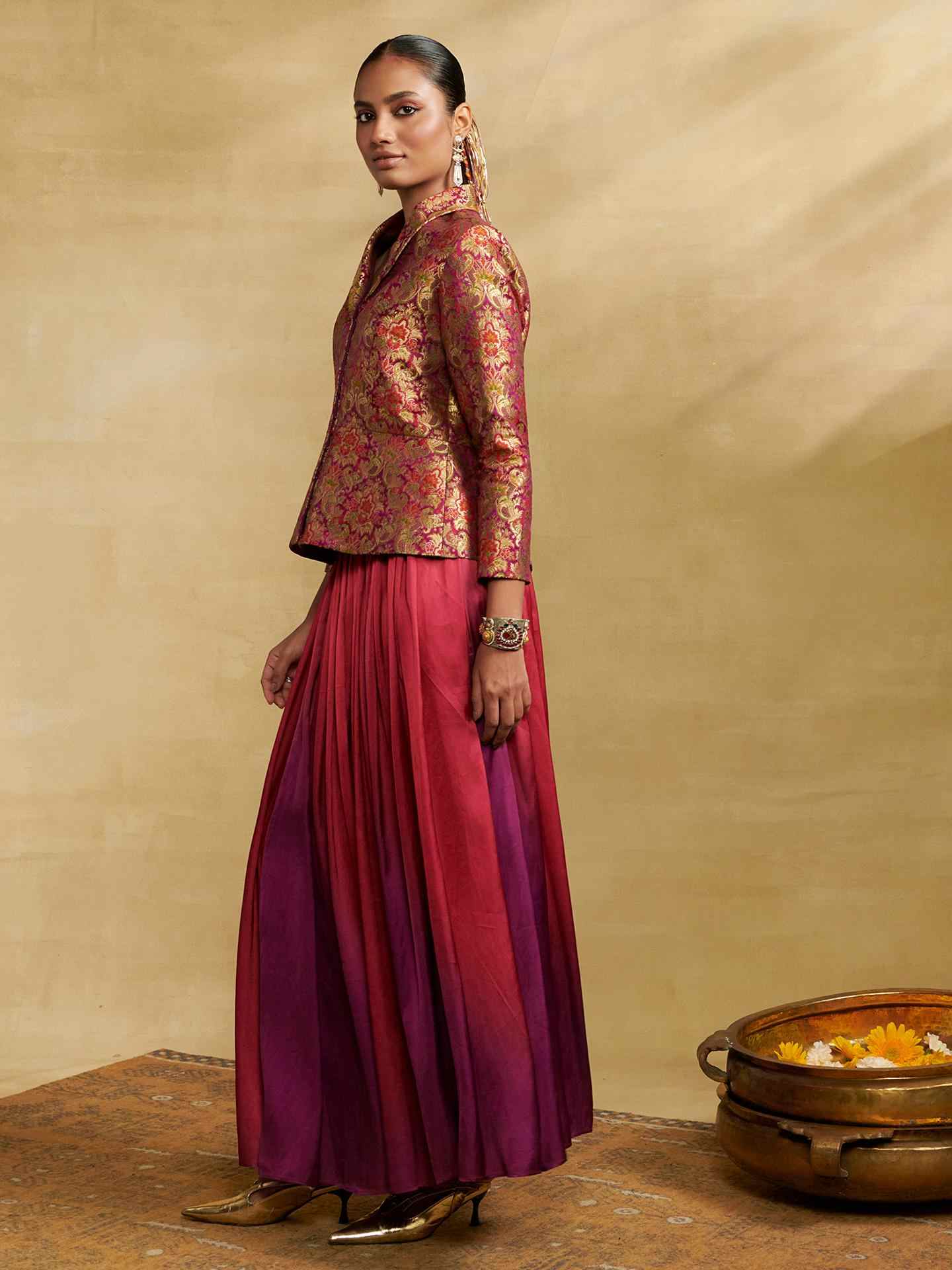Purple Anisa Festive Brocade Skirt Set