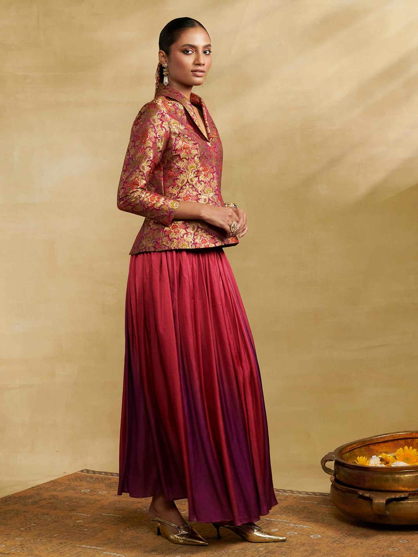 Purple Anisa Festive Brocade Skirt Set