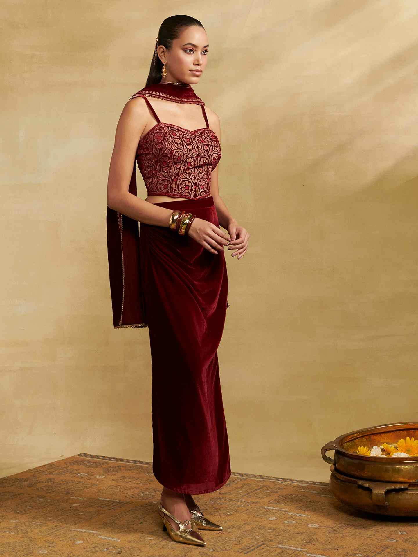 Burgandy Regal Affair Skirt Set