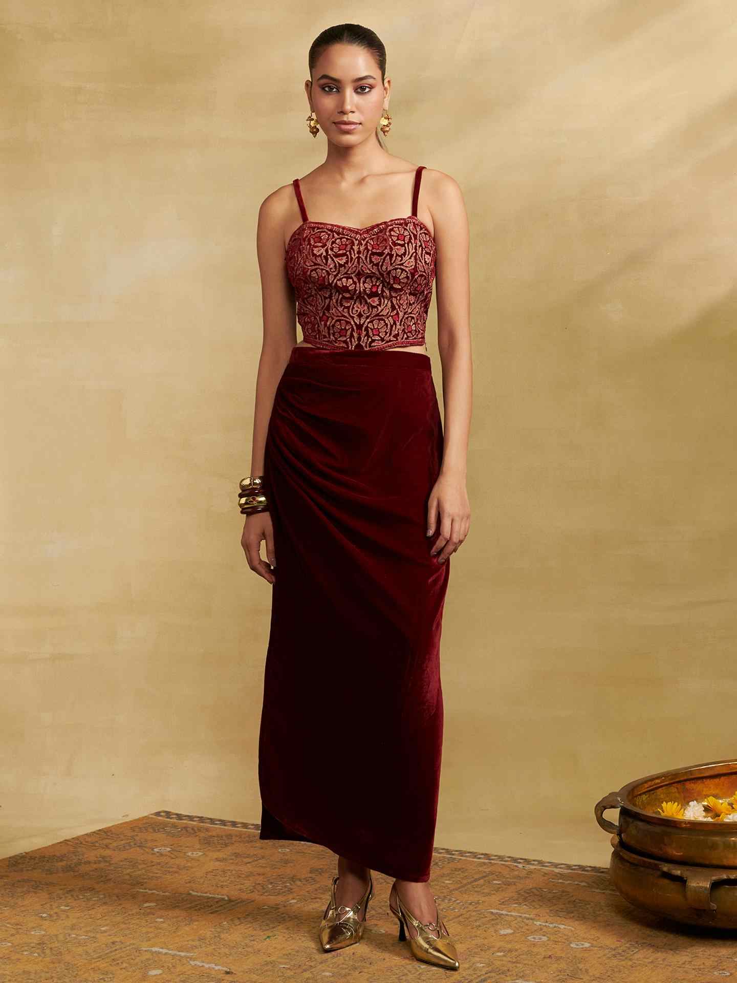 Burgandy Regal Affair Skirt Set
