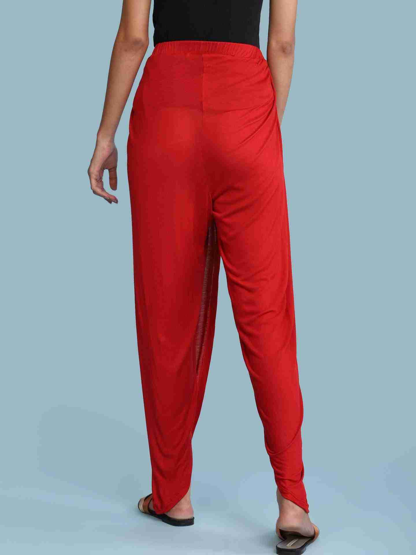 Red Solid Draped Pants