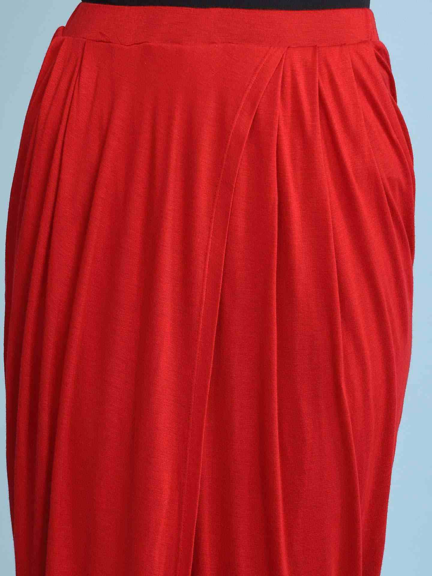 Red Solid Draped Pants