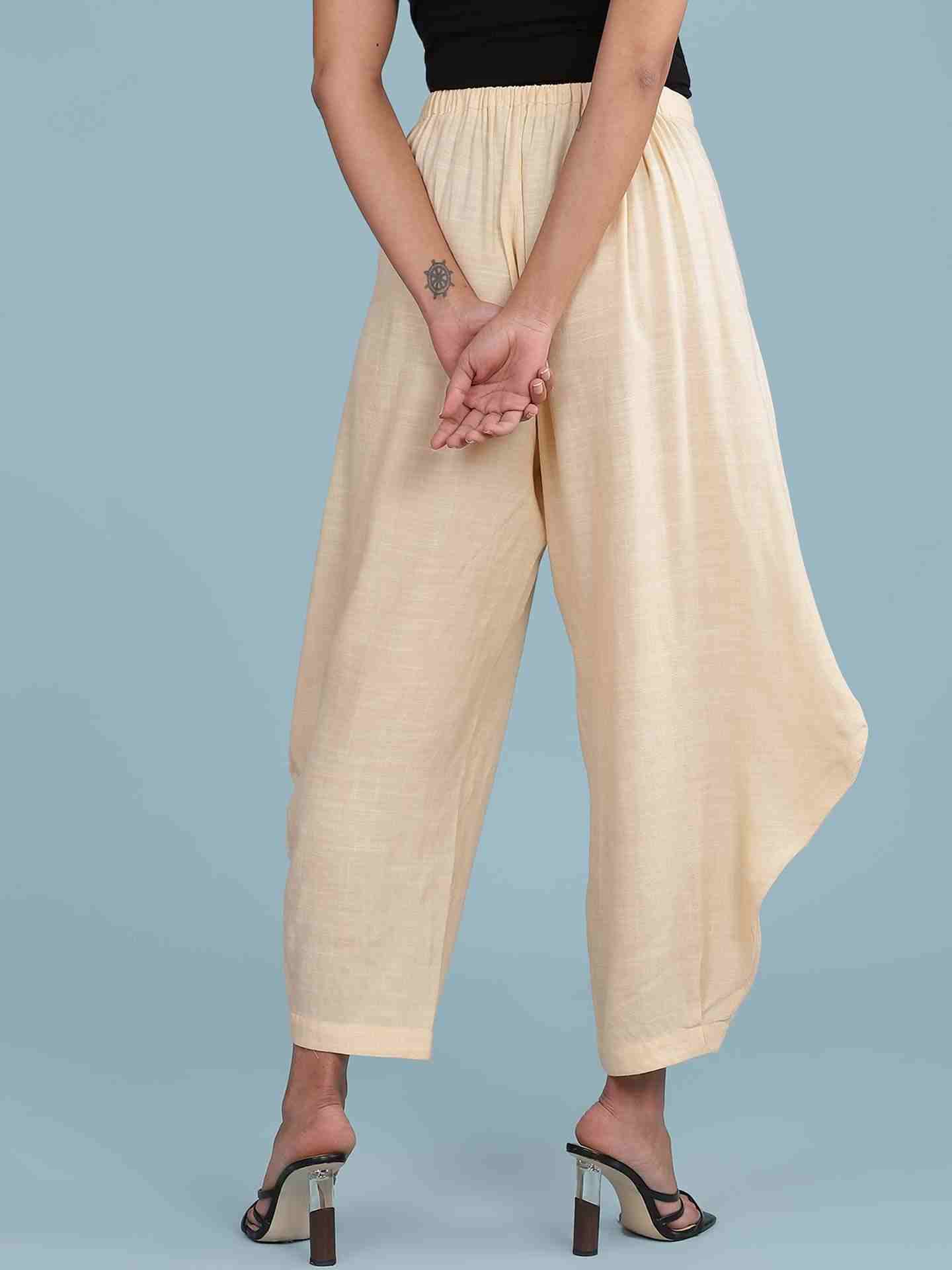 Beige Solid Dhoti Pants
