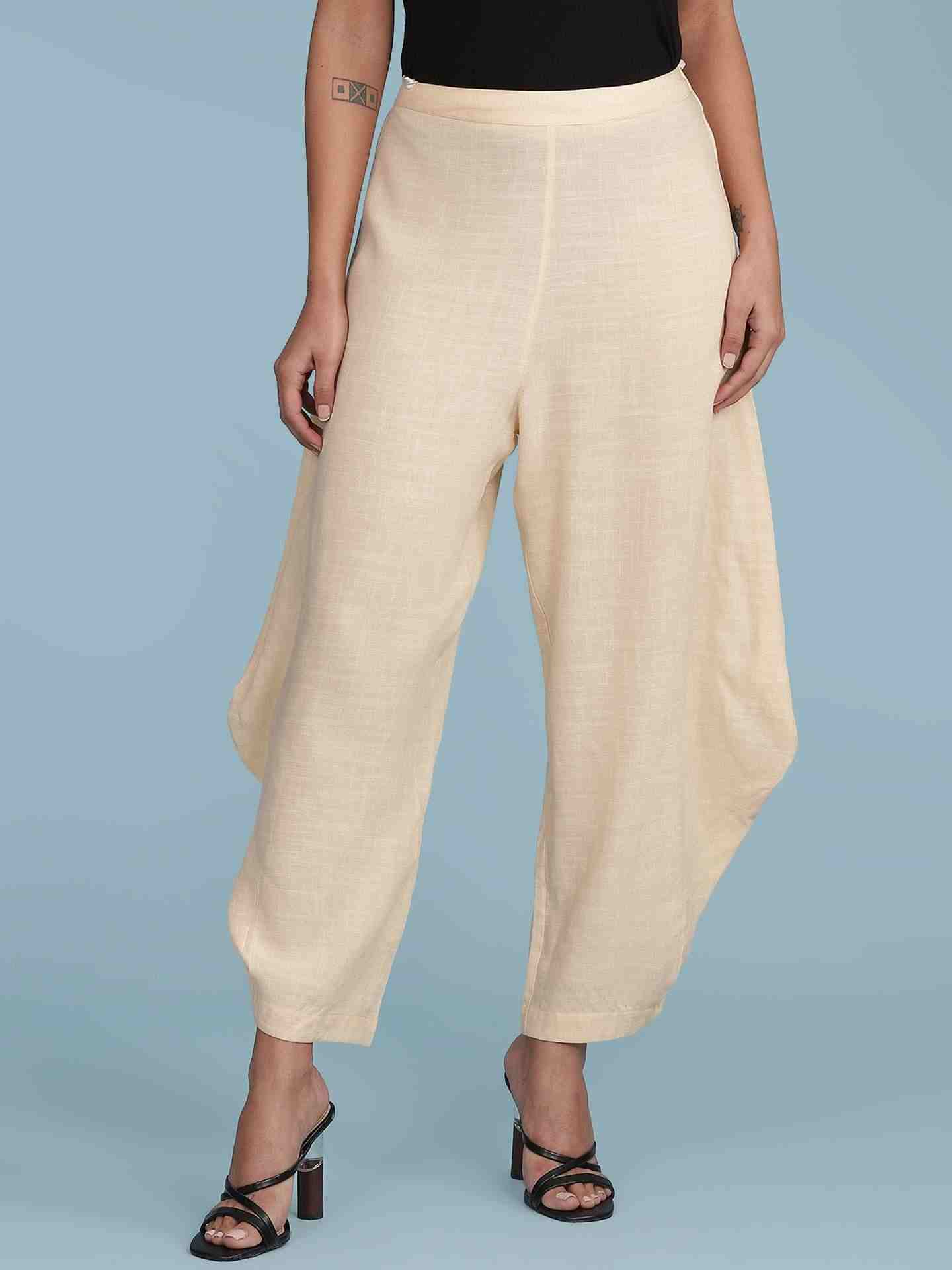 Beige Solid Dhoti Pants