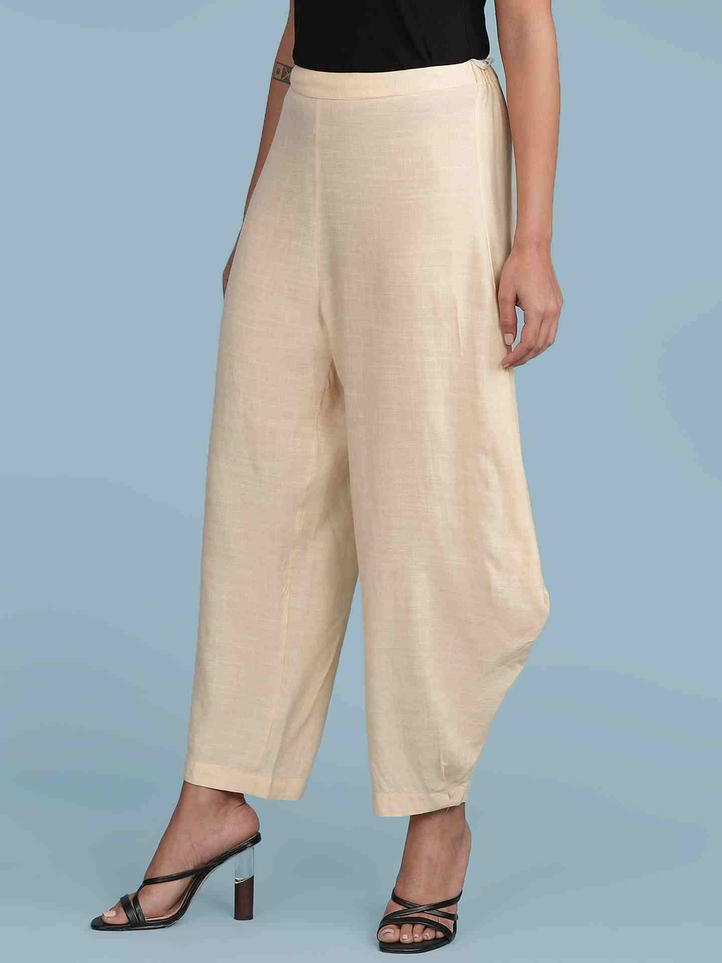 Beige Solid Dhoti Pants