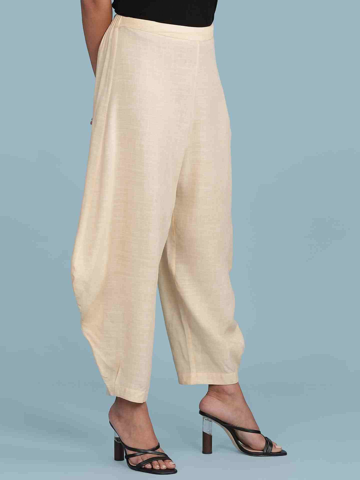 Beige Solid Dhoti Pants