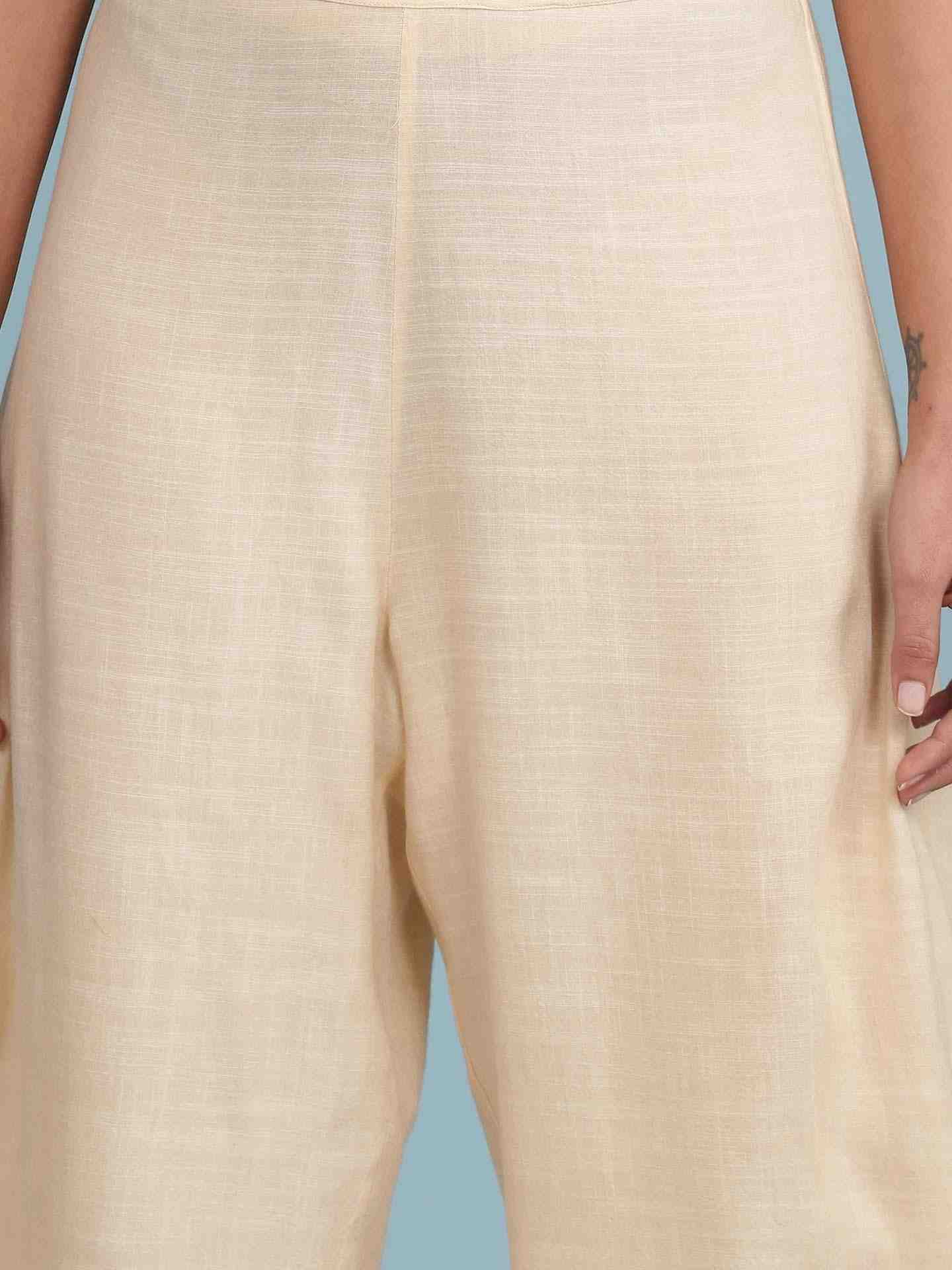 Beige Solid Dhoti Pants