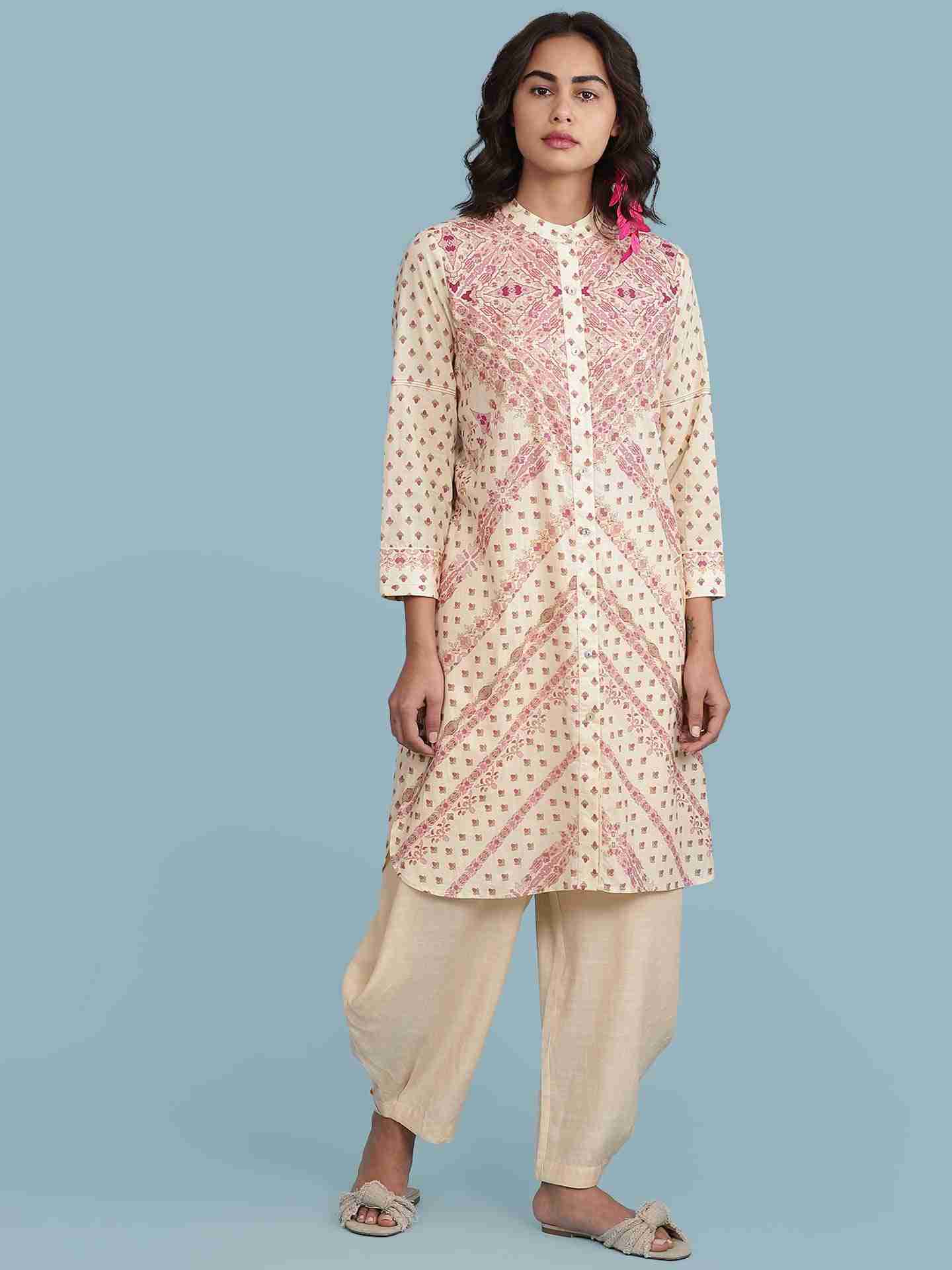 Beige Solid Dhoti Pants