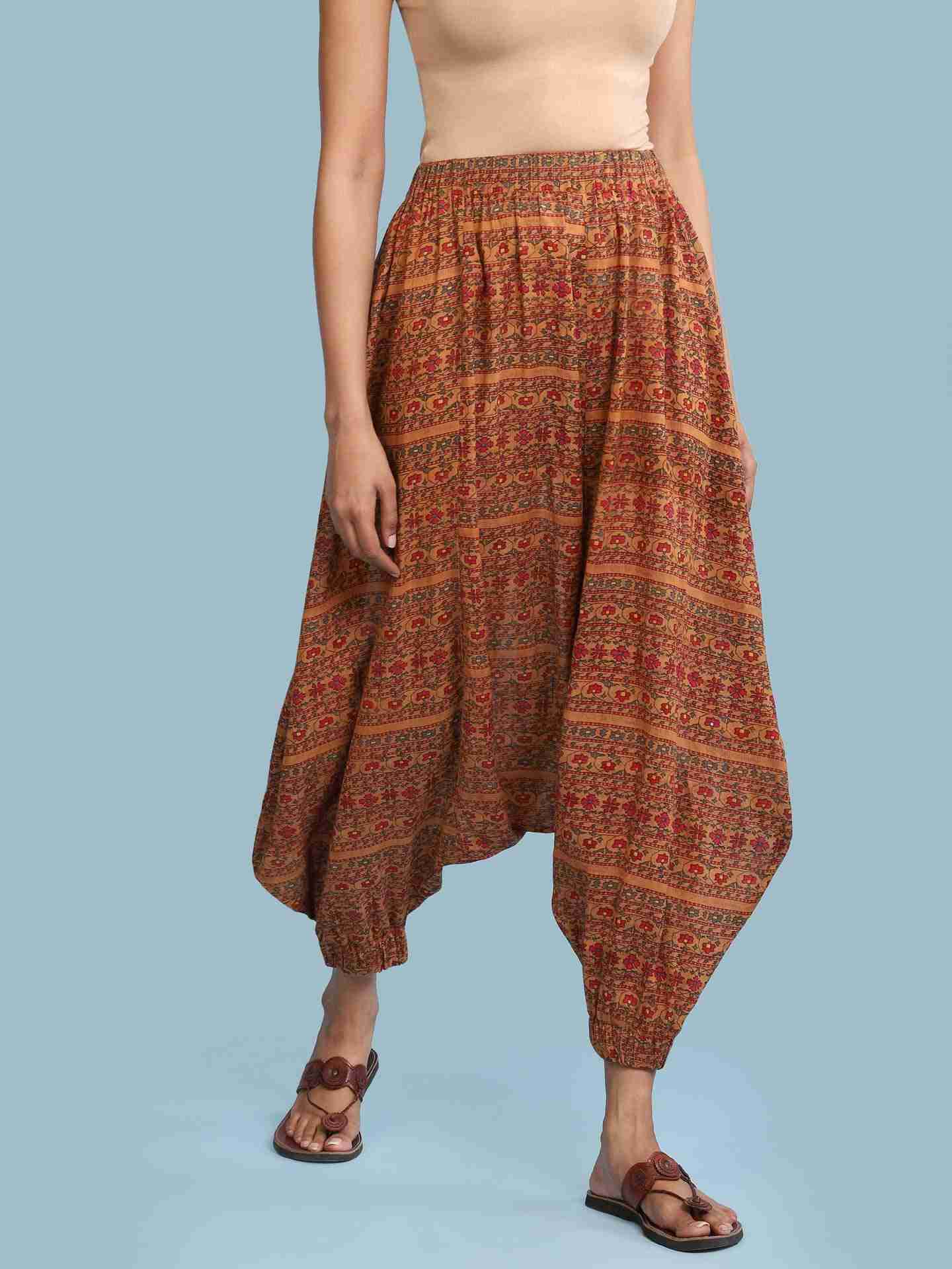 Brown Printed Dhoti Pants