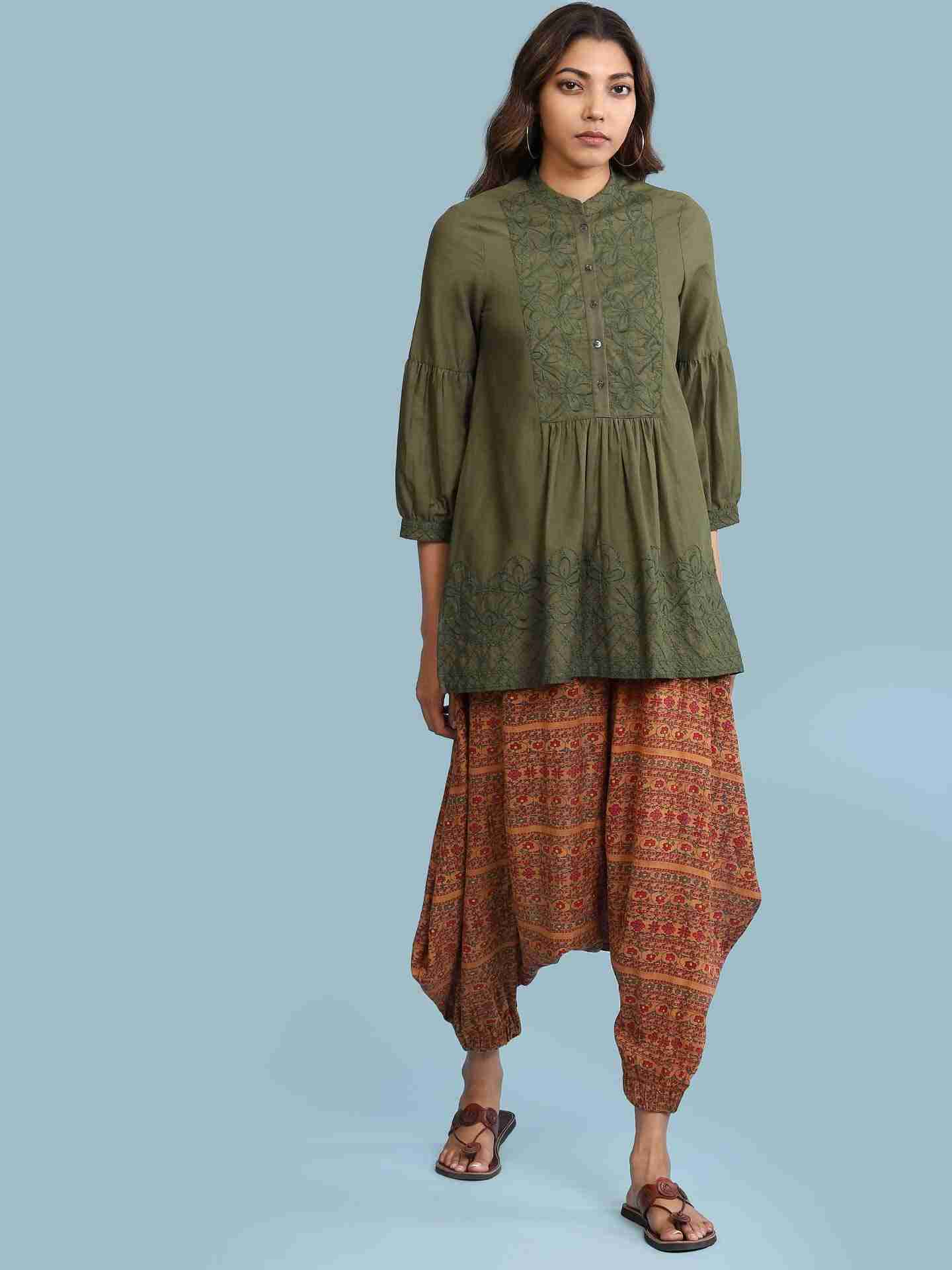 Brown Printed Dhoti Pants