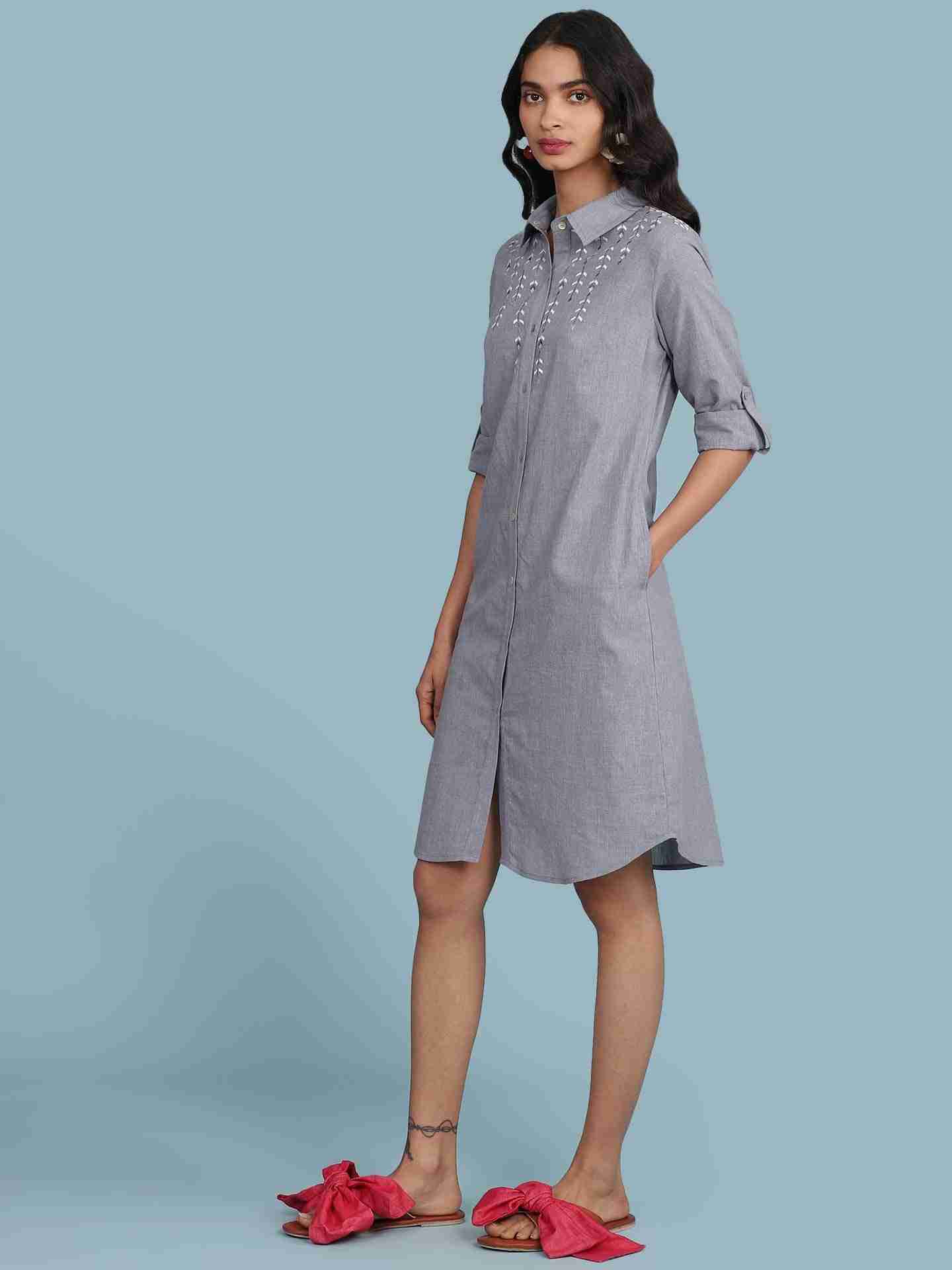 Denim Blue Chambray Solid Long Dress