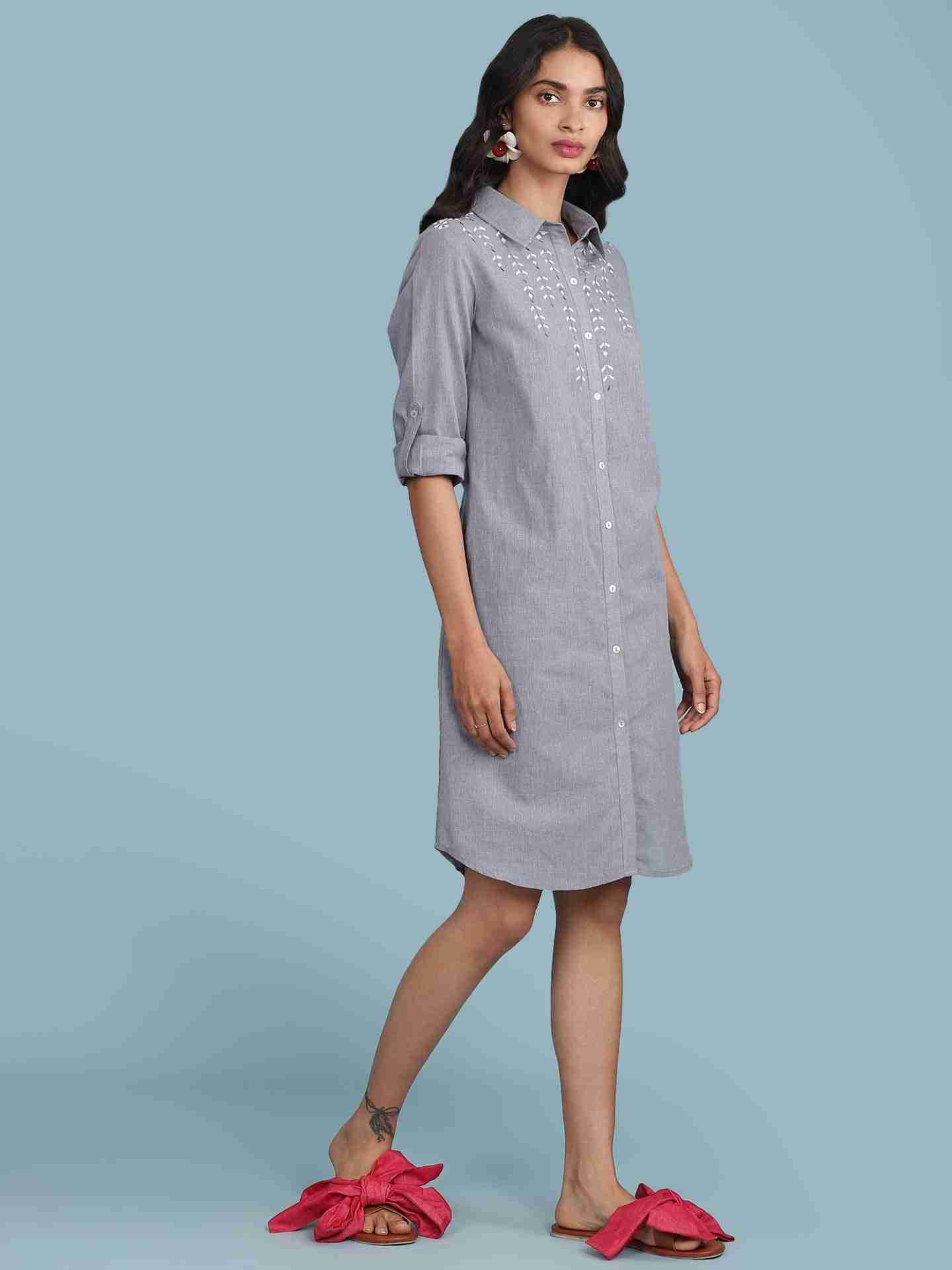 Denim Blue Chambray Solid Long Dress