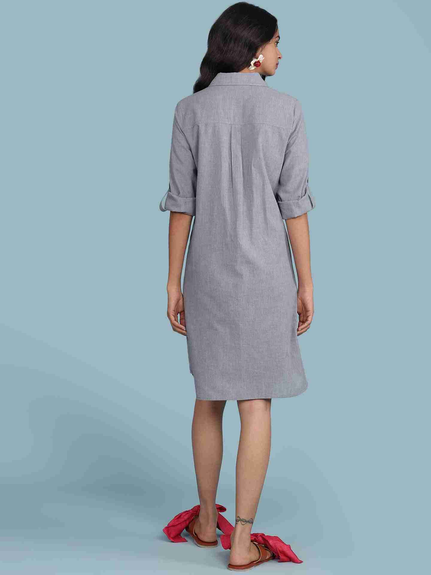 Denim Blue Chambray Solid Long Dress