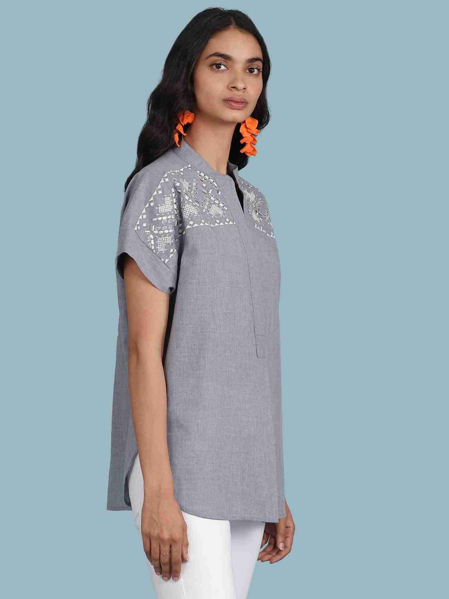 Denim Blue Chambray Solid Boxy Top