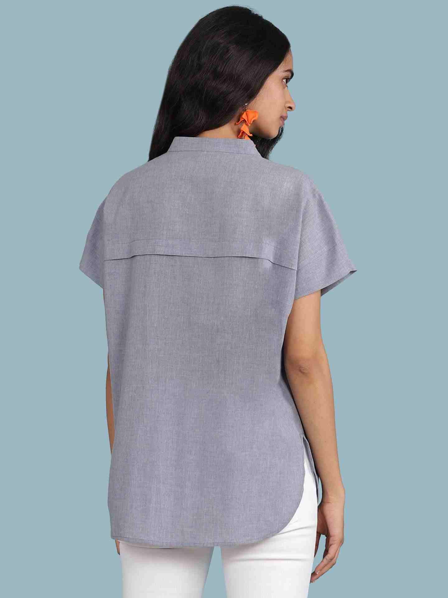 Denim Blue Chambray Solid Boxy Top
