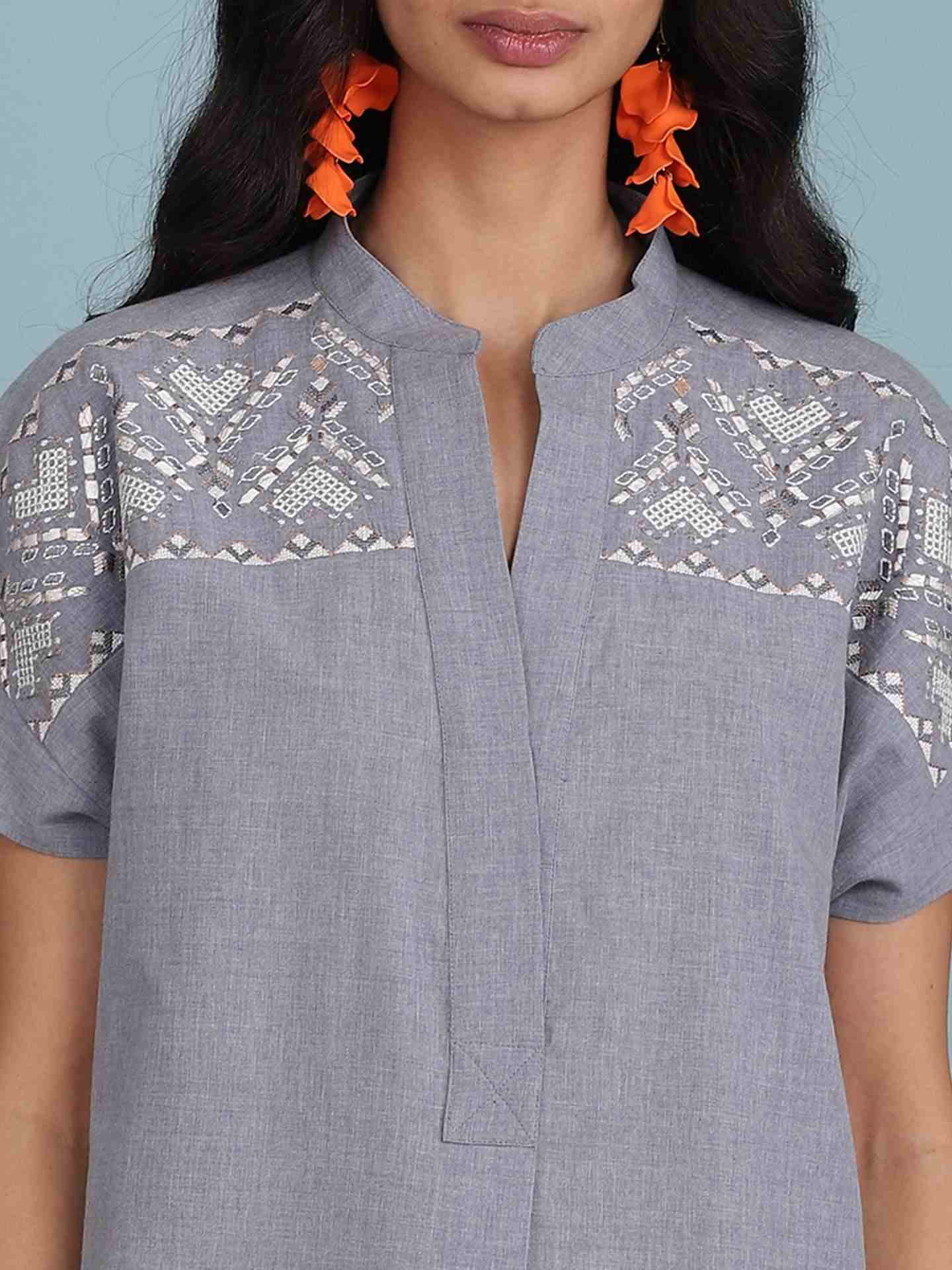 Denim Blue Chambray Solid Boxy Top