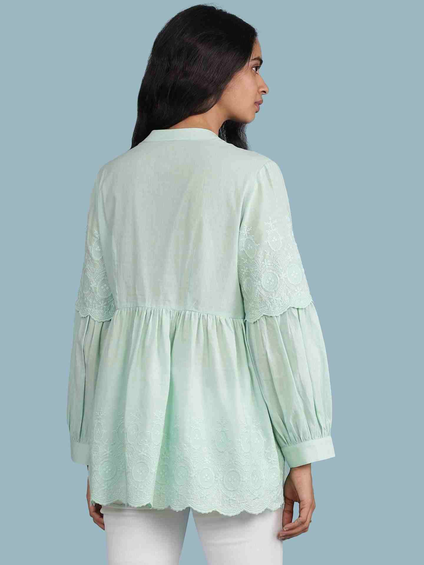 Green Schiffli Solid Kurti