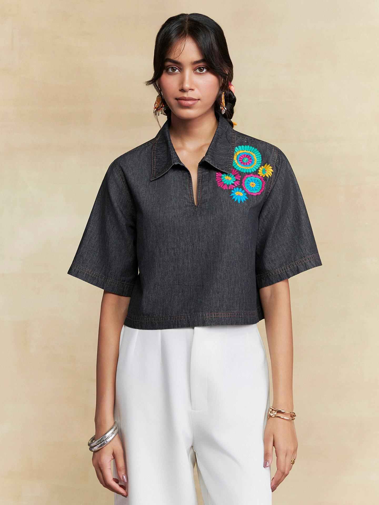 Black Ridhi Solid Short Top