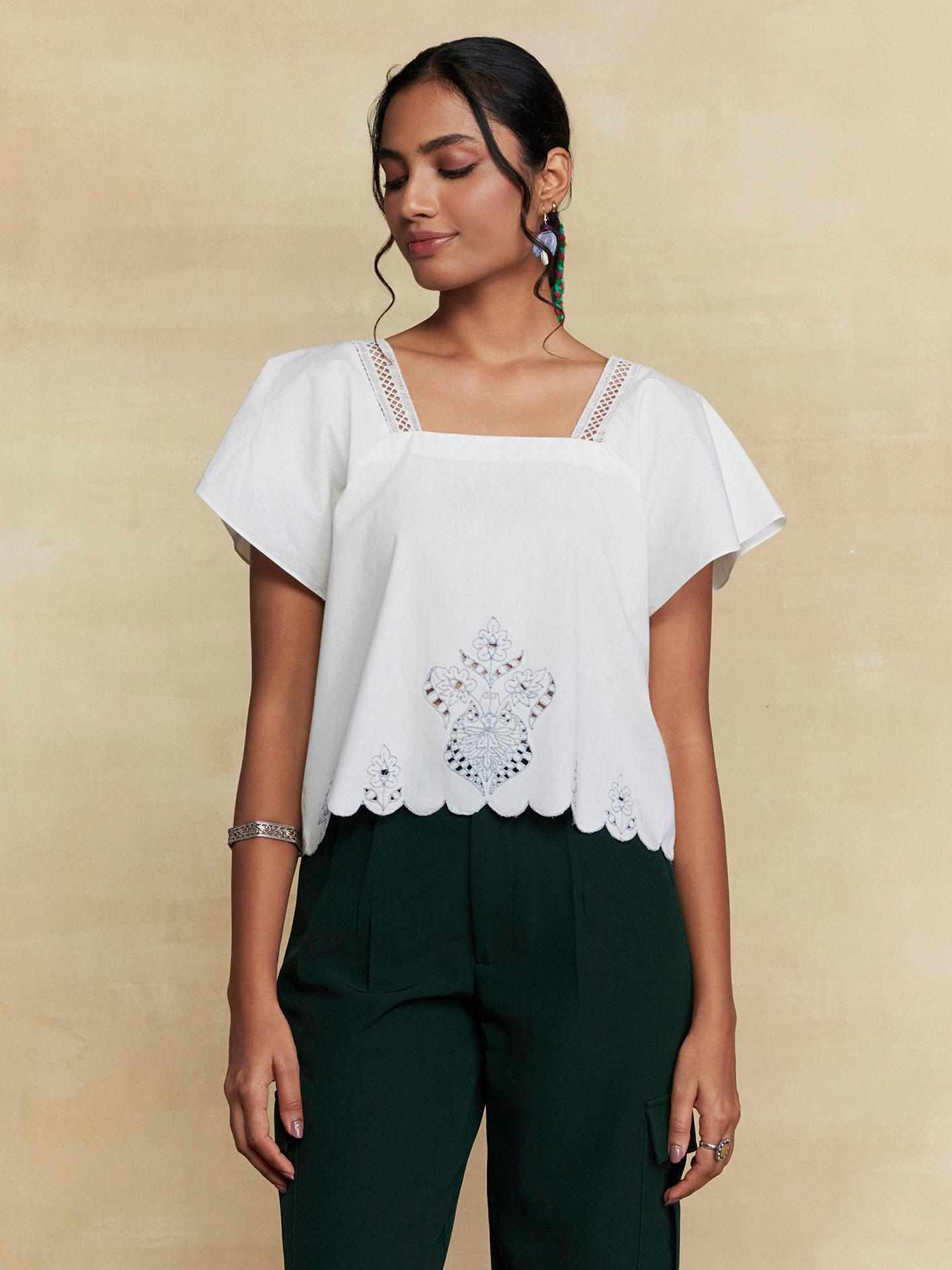 White Ridhi Solid Short Top