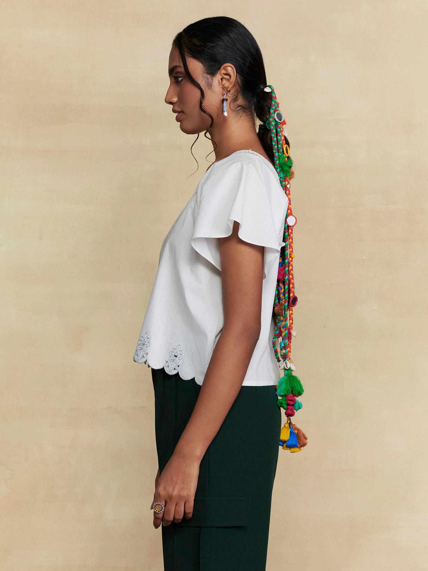 White Ridhi Solid Short Top
