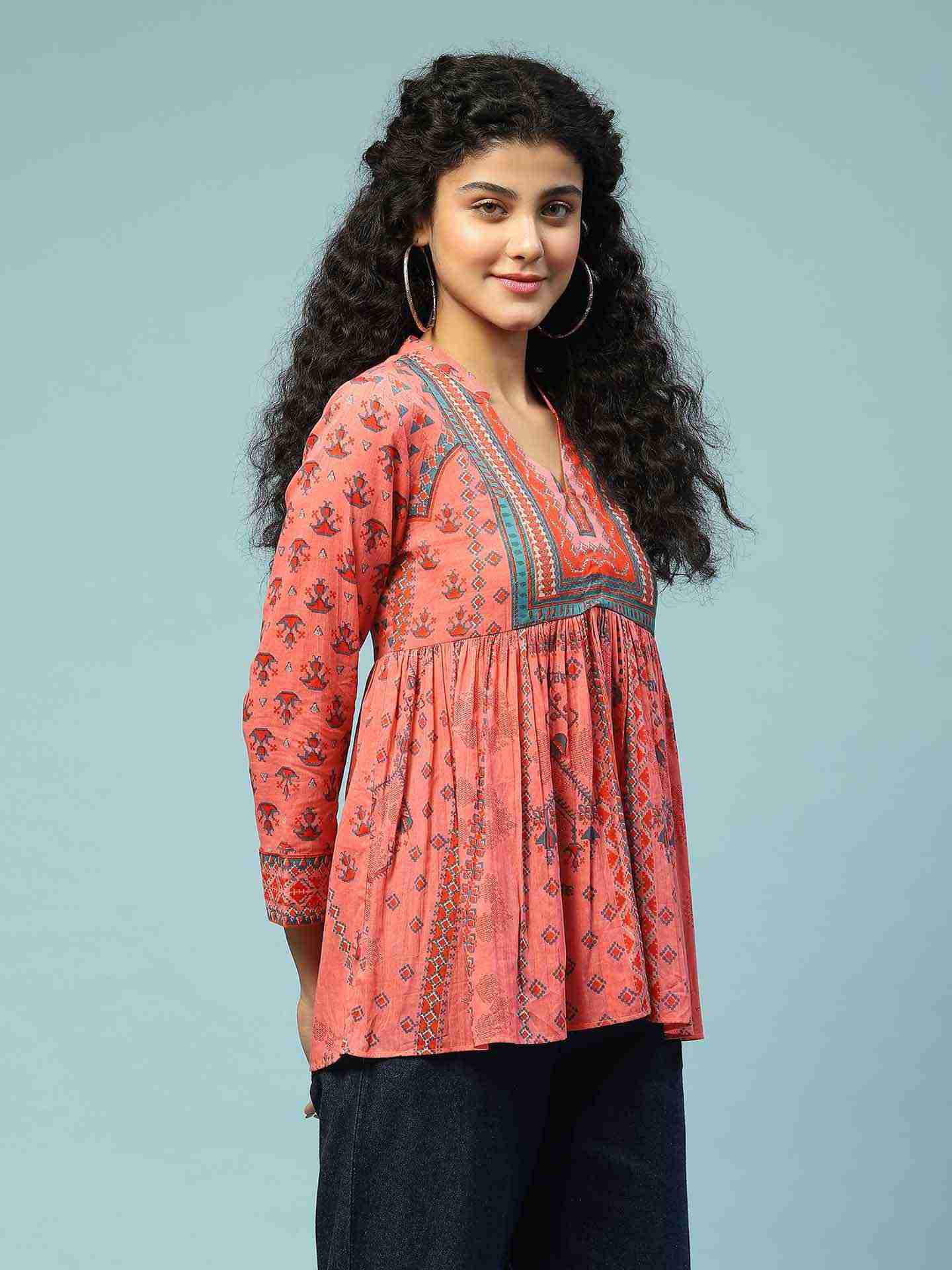 Peach Swastik Tiered Top