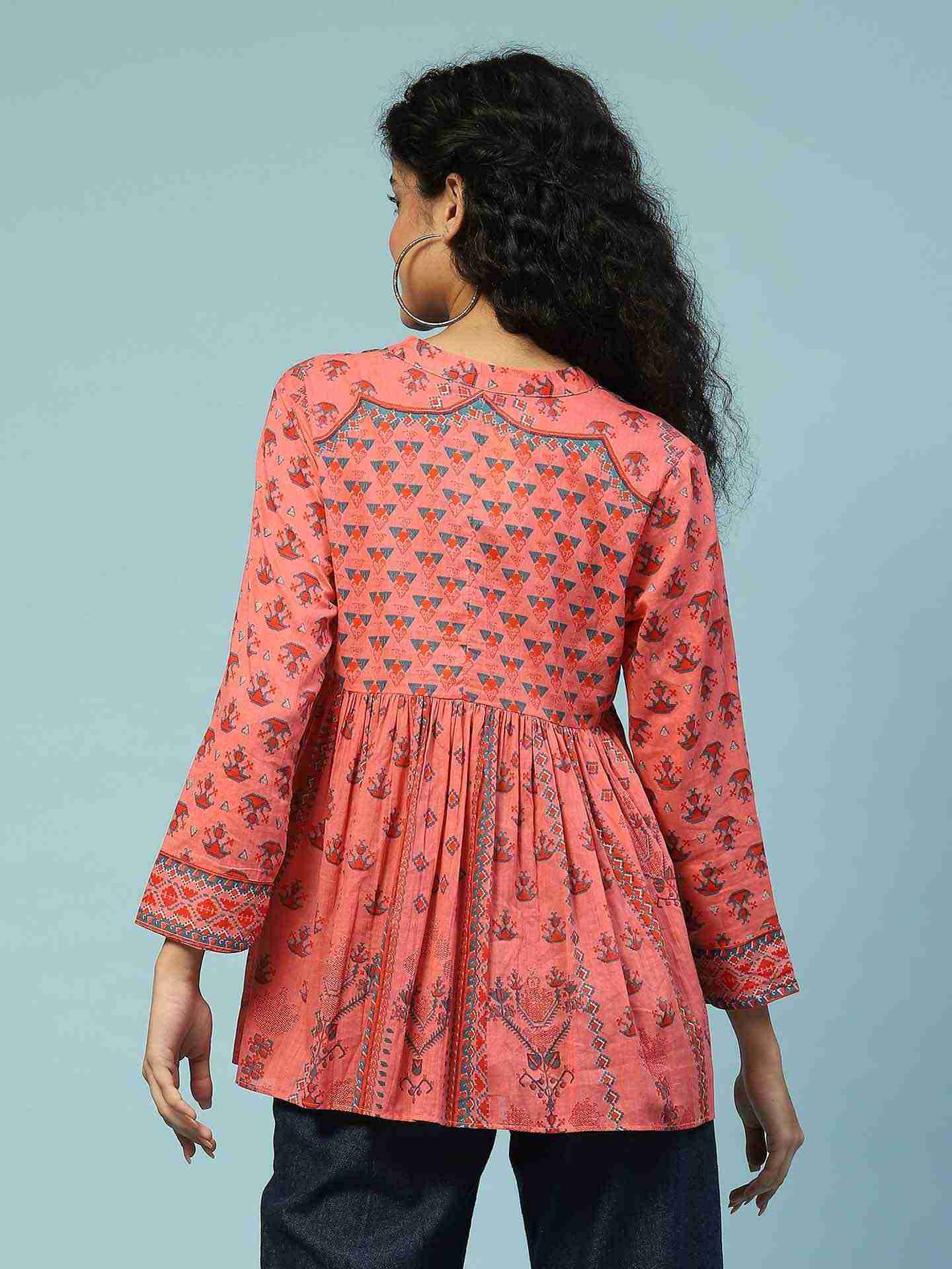 Peach Swastik Tiered Top