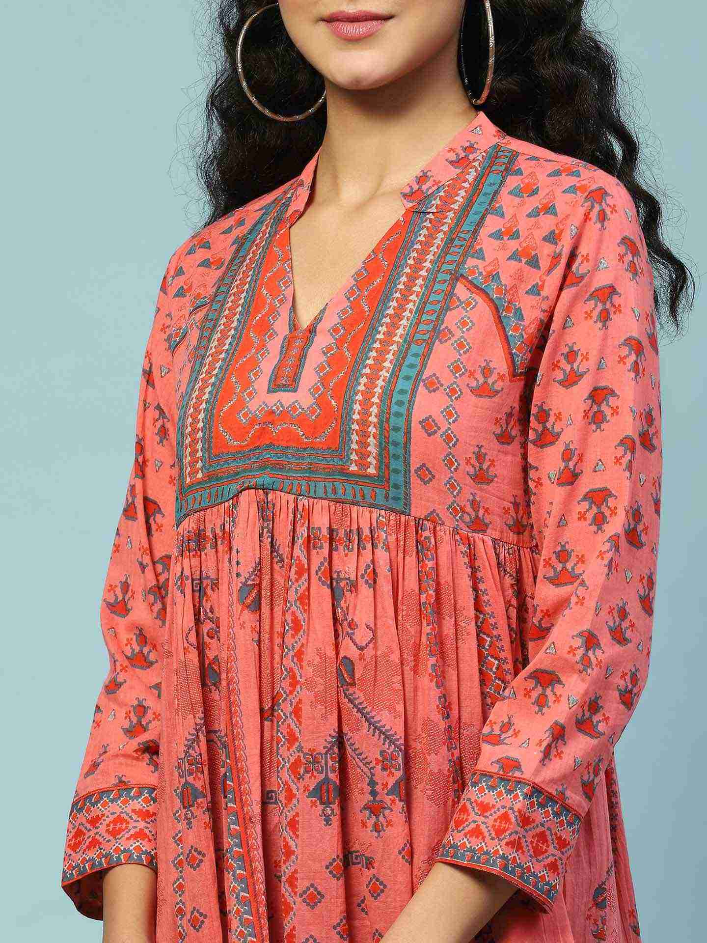 Peach Swastik Tiered Top