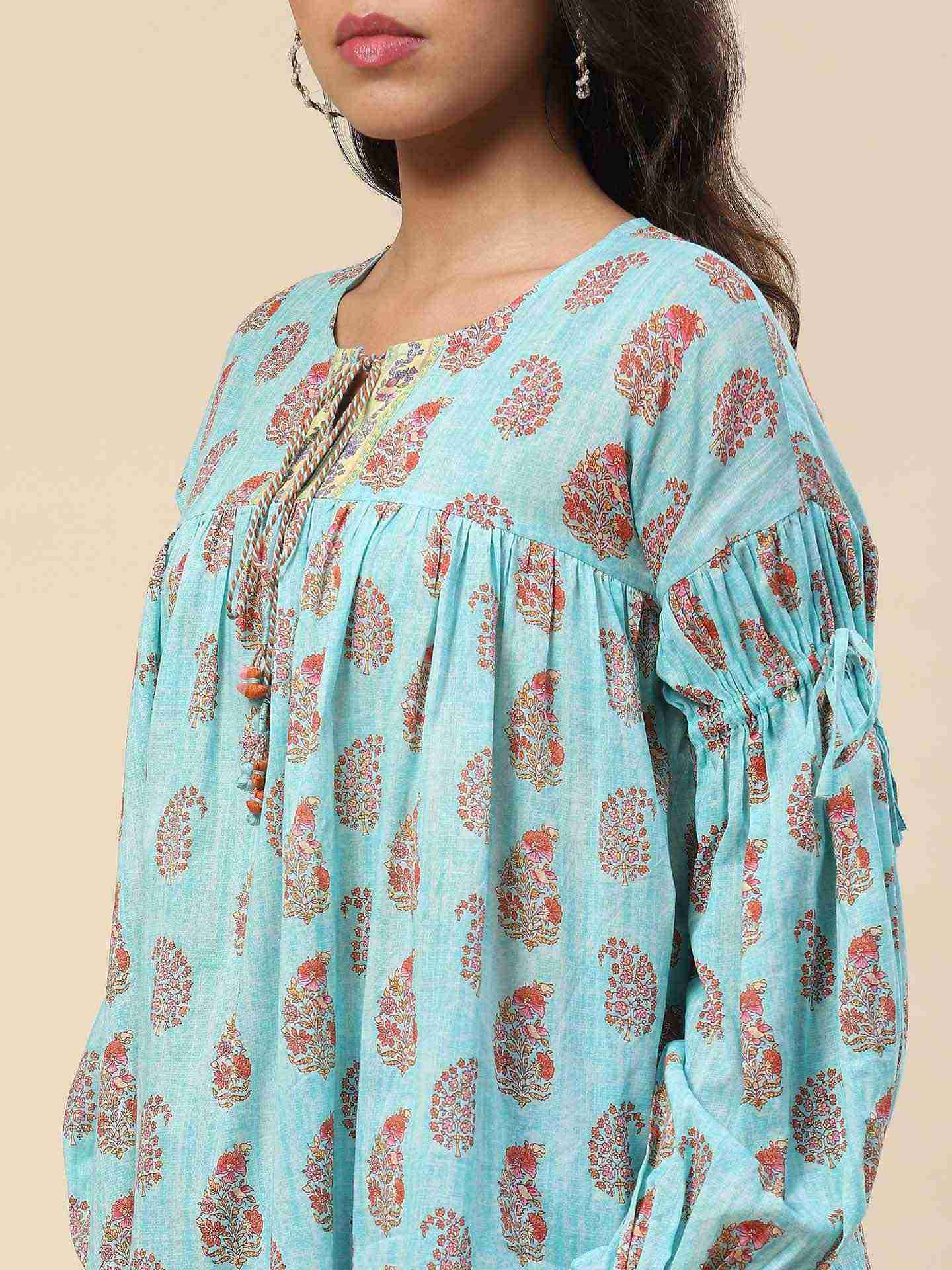 Turq Dhuni Peasant Top
