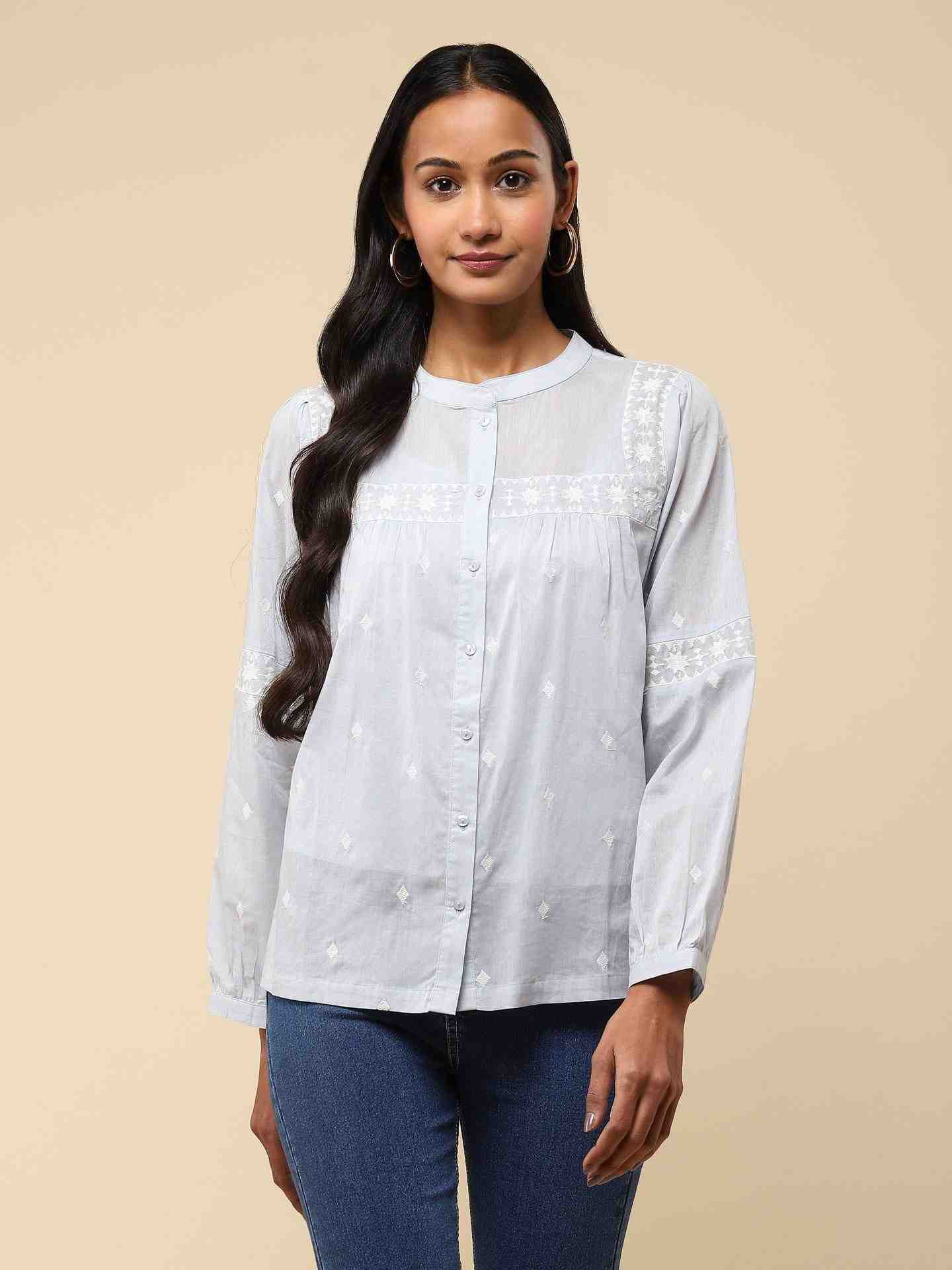 Light Blue Rachana Button-Down Top