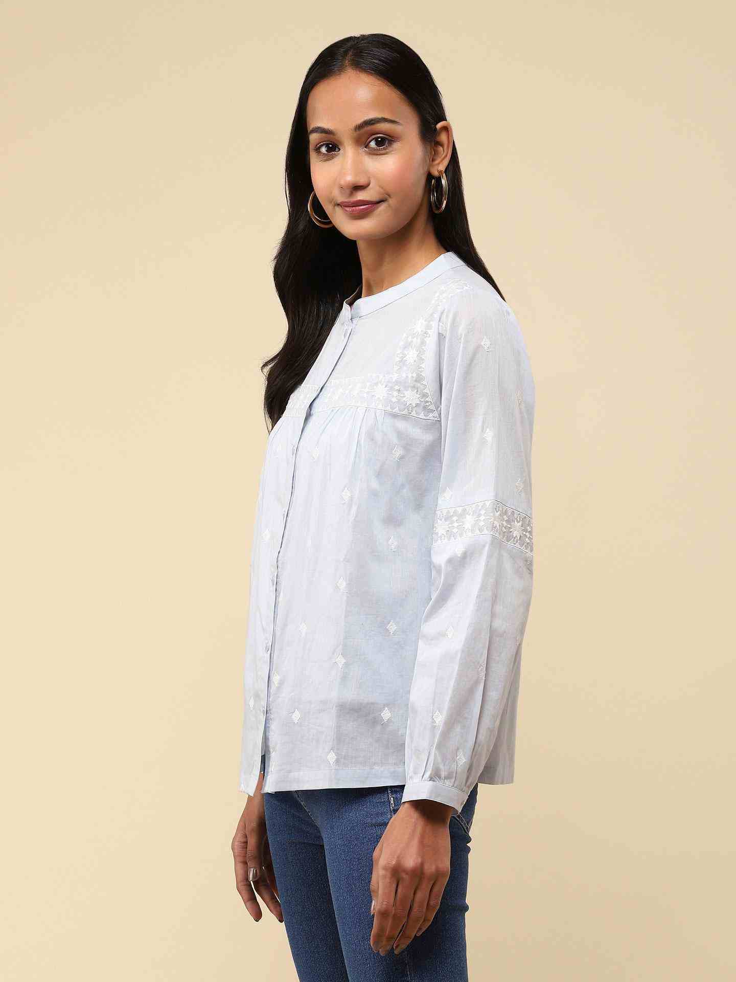 Light Blue Rachana Button-Down Top