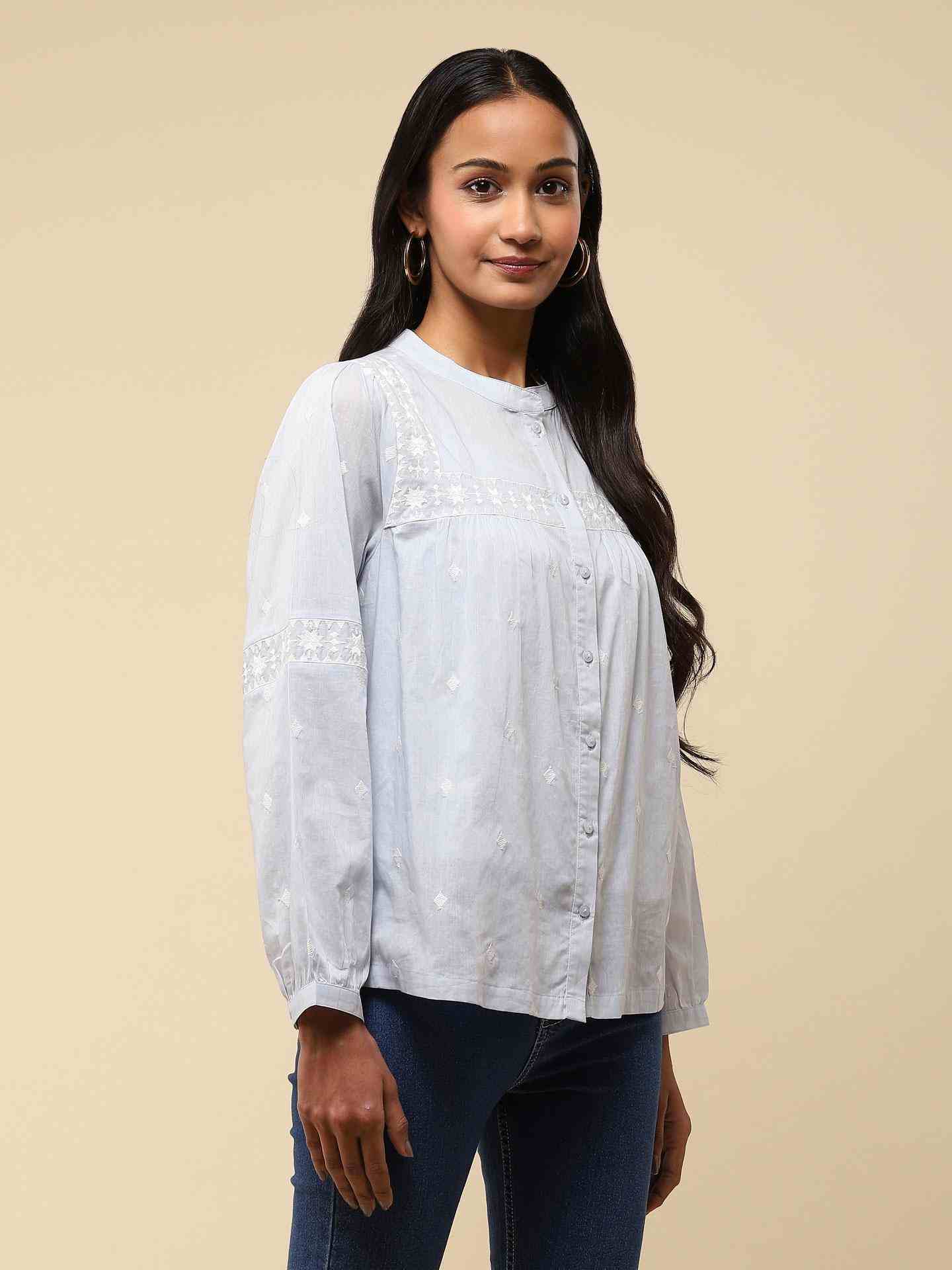 Light Blue Rachana Button-Down Top