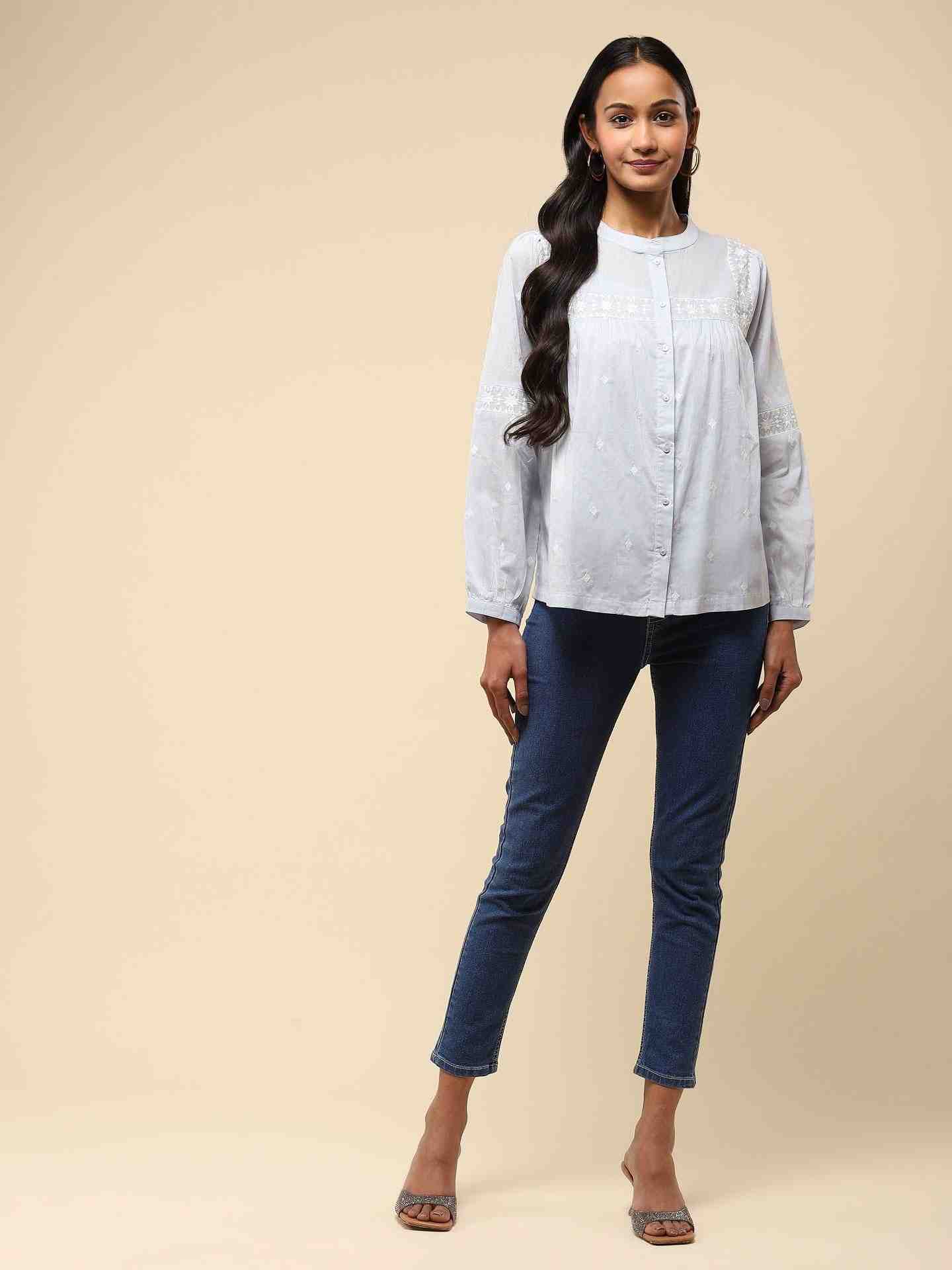 Light Blue Rachana Button-Down Top