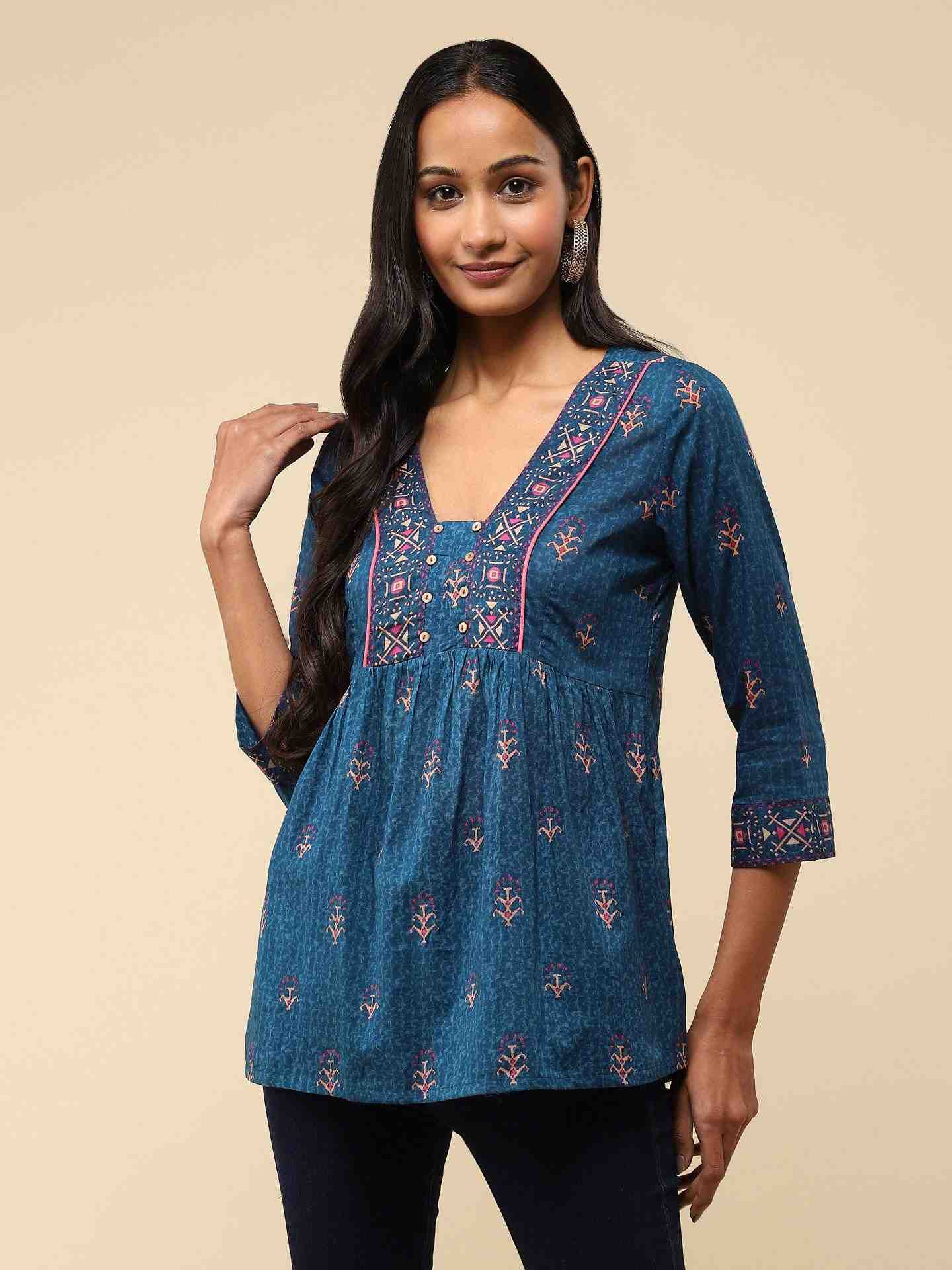 Blue Pihu Tiered Top