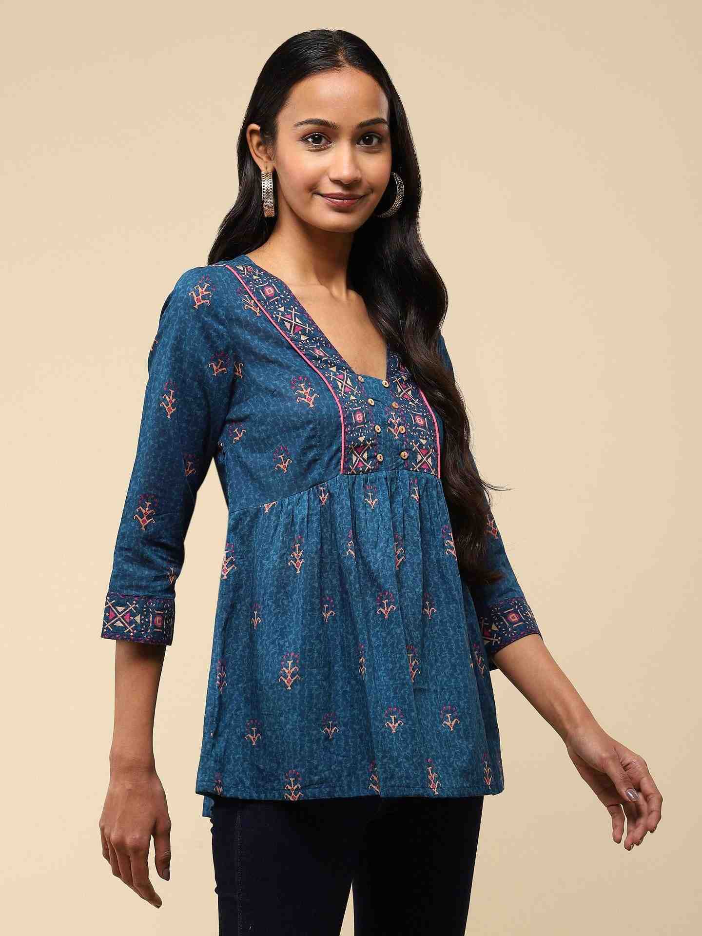 Blue Pihu Tiered Top