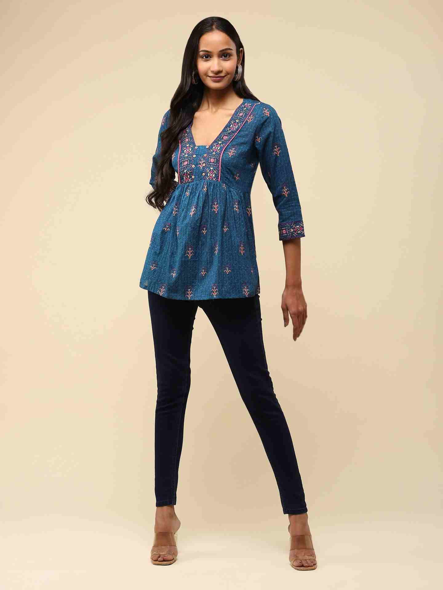 Blue Pihu Tiered Top