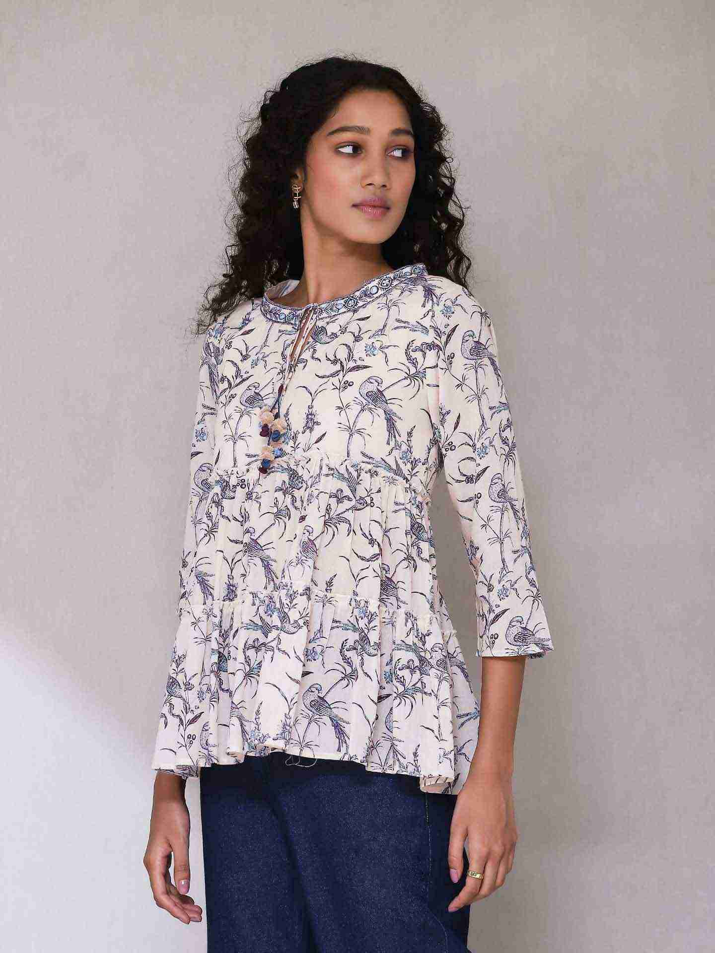 Ecru Deetya Tiered Top
