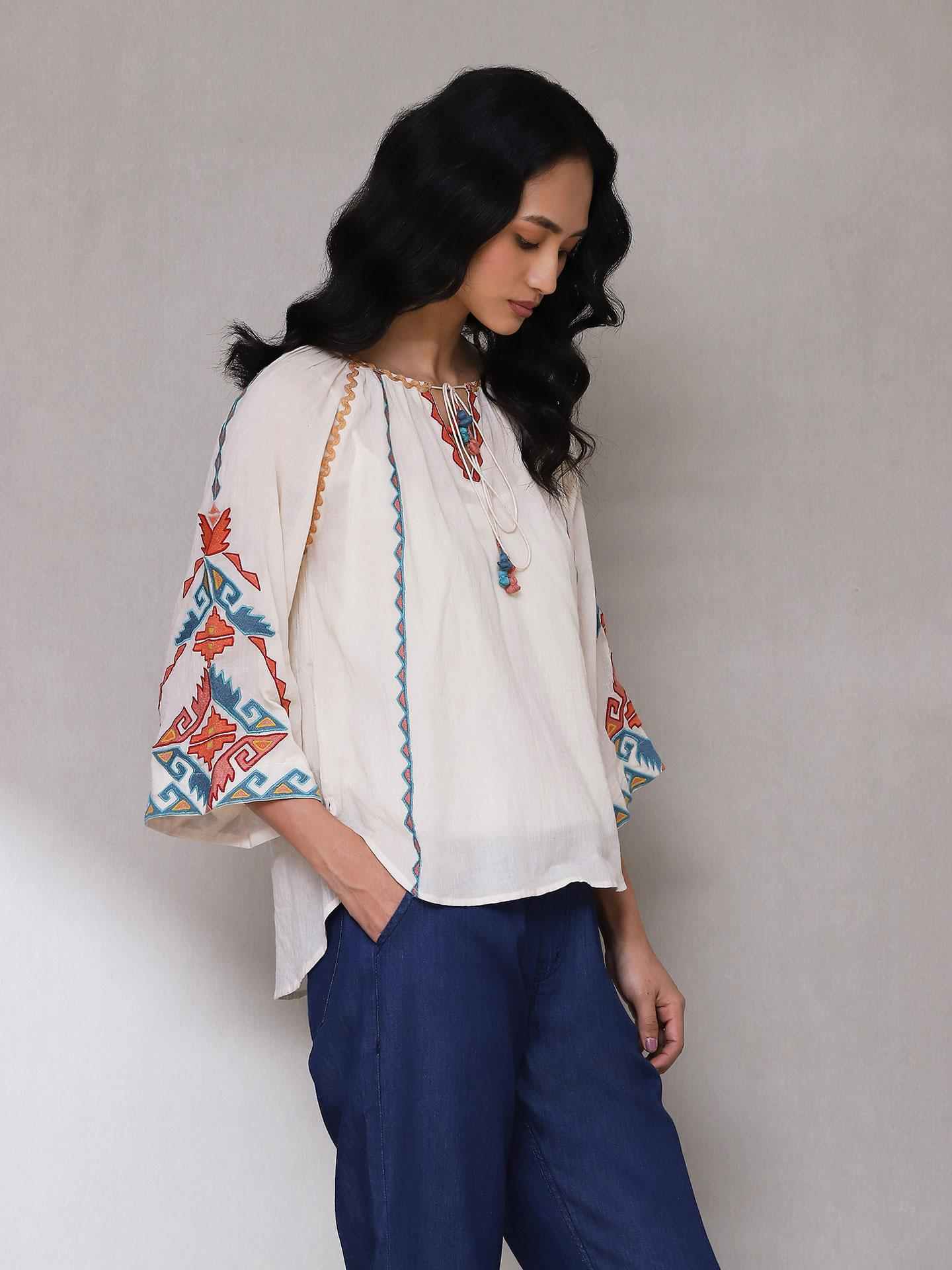 Ecru Zest Solid Peasant Top