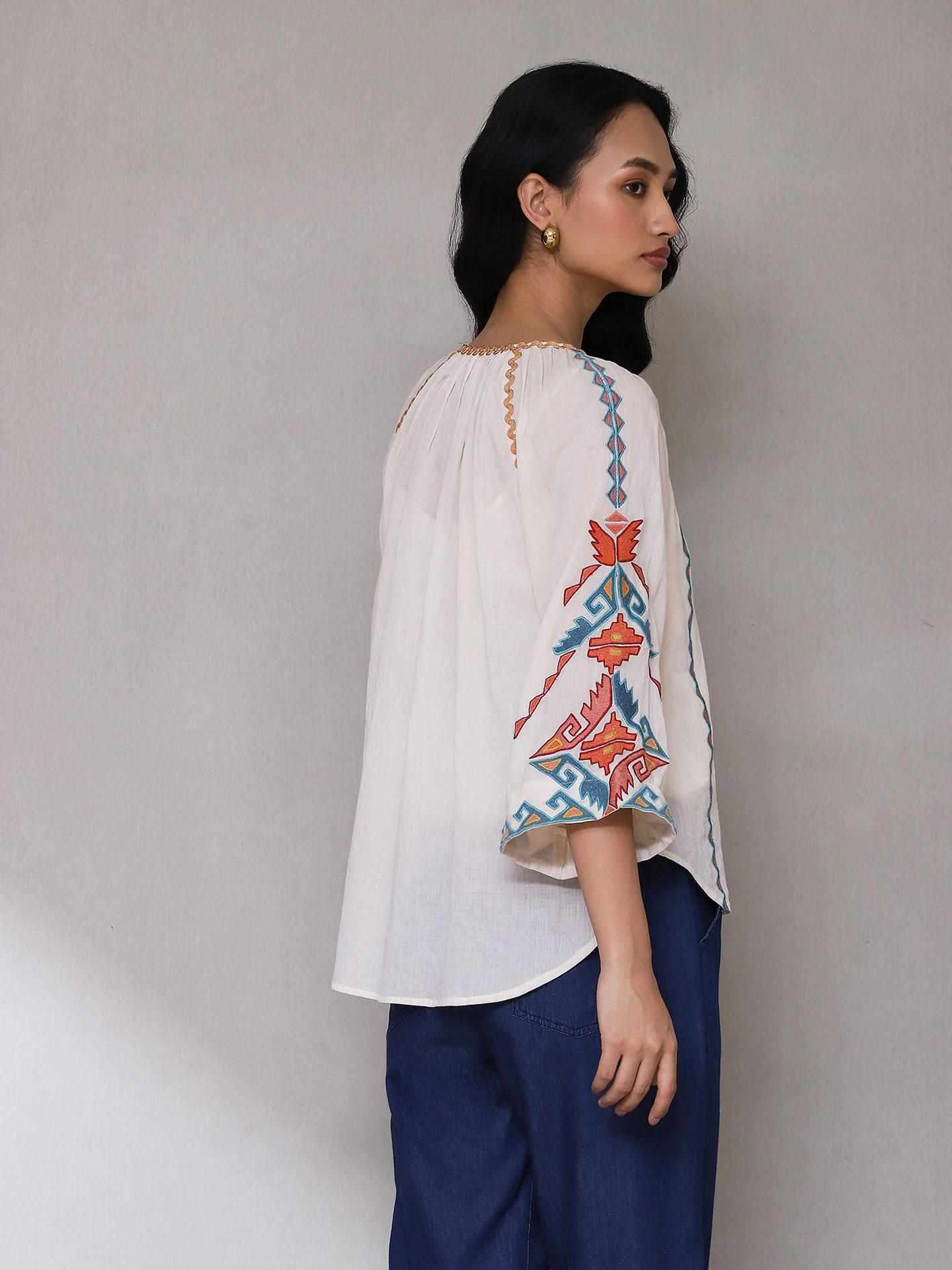 Ecru Zest Solid Peasant Top